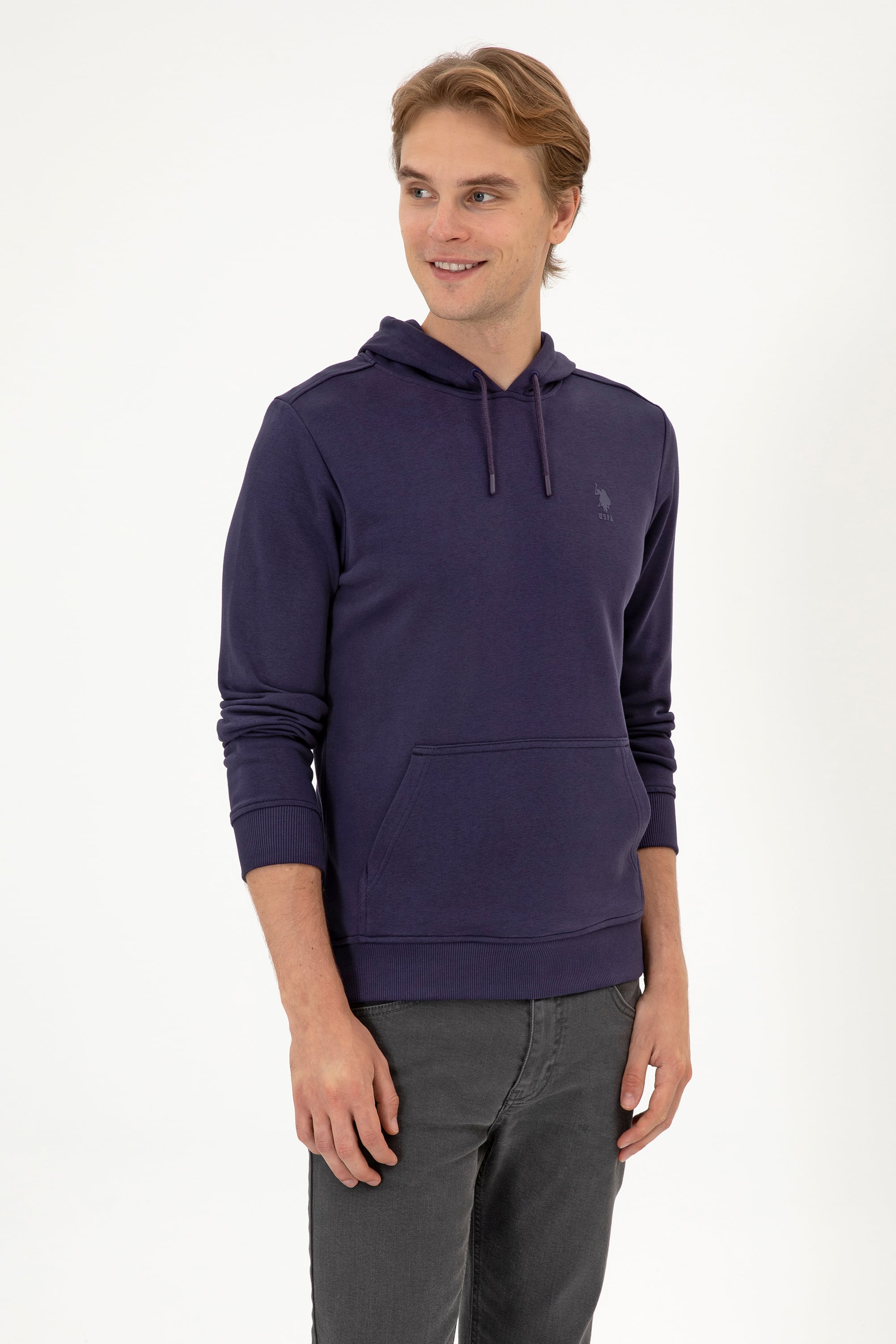 Erkek Regular Fit Kapüşonlu Mürdüm Basic Sweatshirt - Image 3