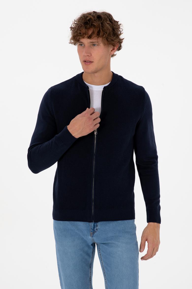 Erkek Lacivert Basic Triko Hırka