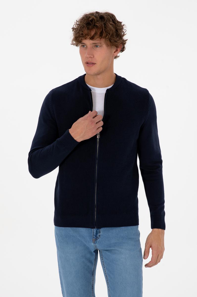 Erkek Lacivert Basic Triko Hırka