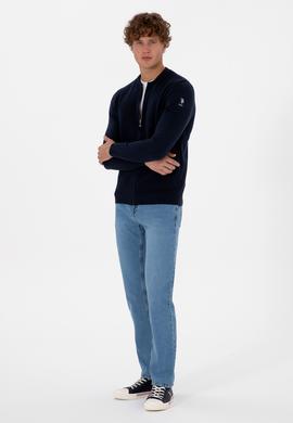 Erkek Lacivert Basic Triko Hırka - 50313721005