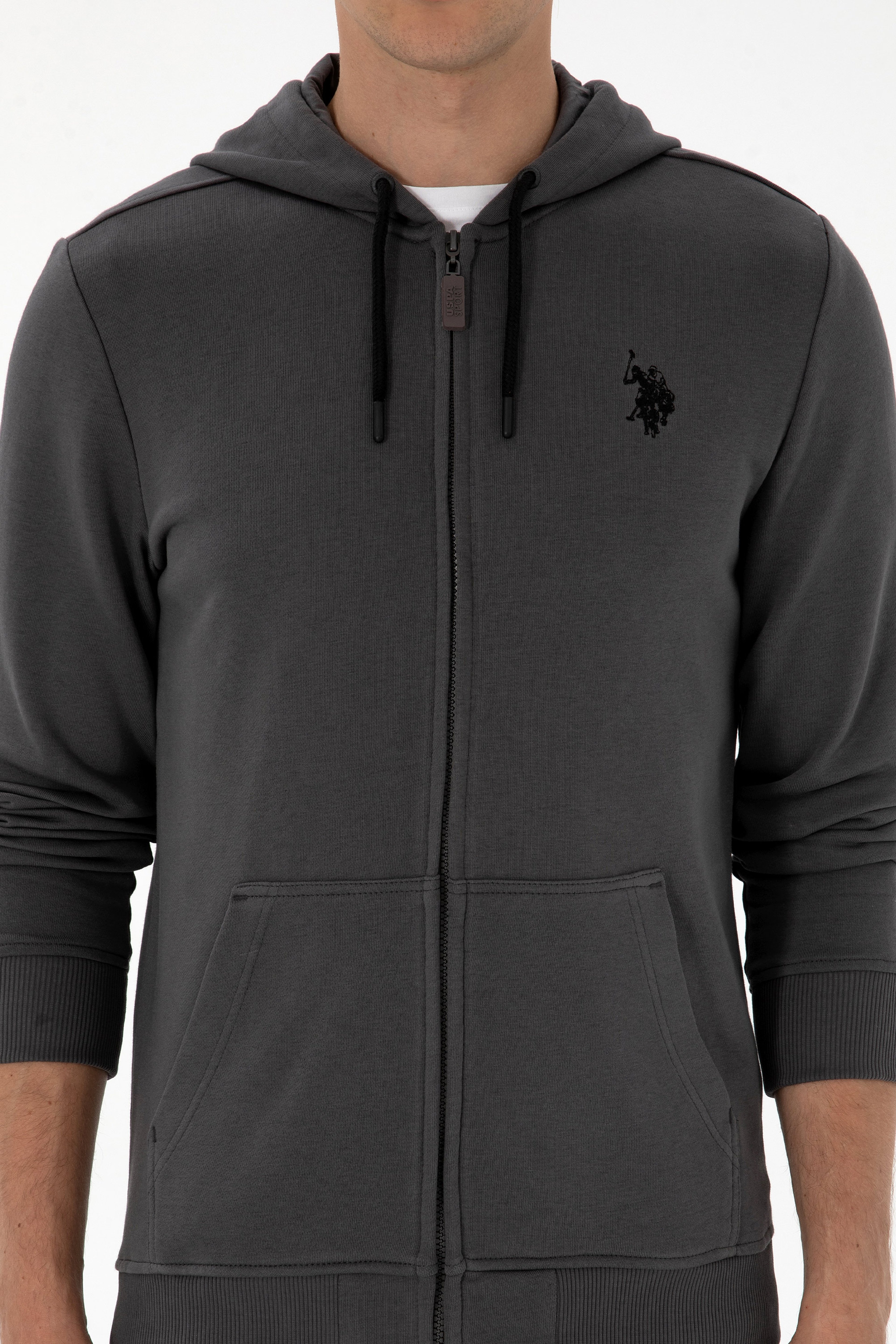 Erkek Regular Fit Fermuarlı Kapüşonlu Gri Örme Hırka - Image 6