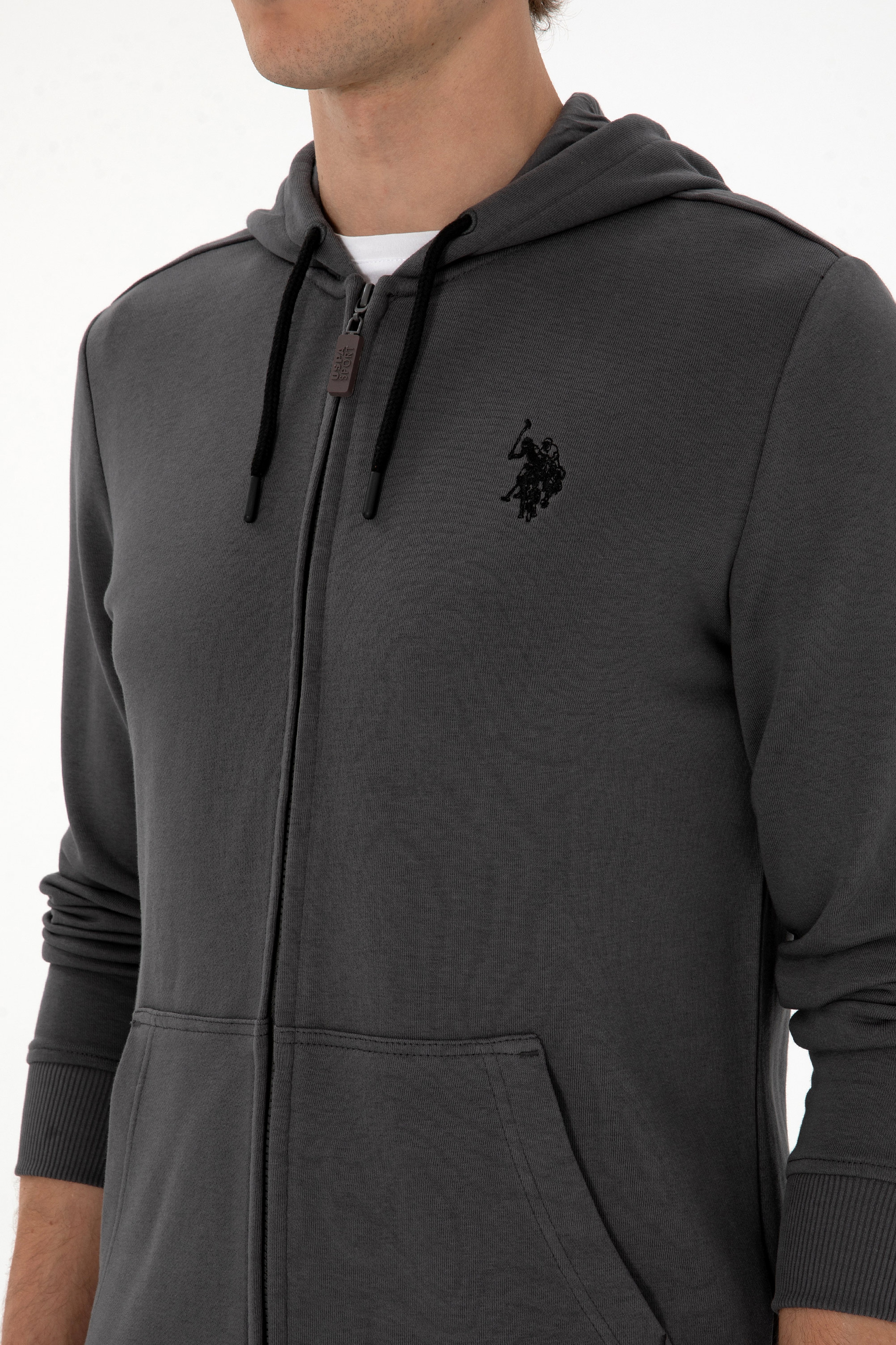 Erkek Regular Fit Fermuarlı Kapüşonlu Gri Örme Hırka - Image 7