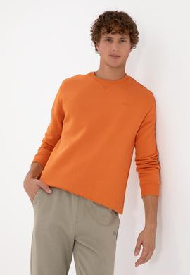 Erkek Comfort Fit Bisiklet Yaka Şardonlu Bakır Basic Sweatshirt - 50313757098