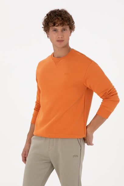 Erkek Comfort Fit Bisiklet Yaka Şardonlu Bakır Basic Sweatshirt
