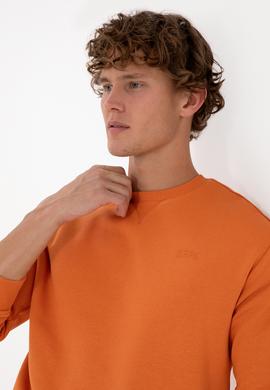 Erkek Comfort Fit Bisiklet Yaka Şardonlu Bakır Basic Sweatshirt - 50313757098