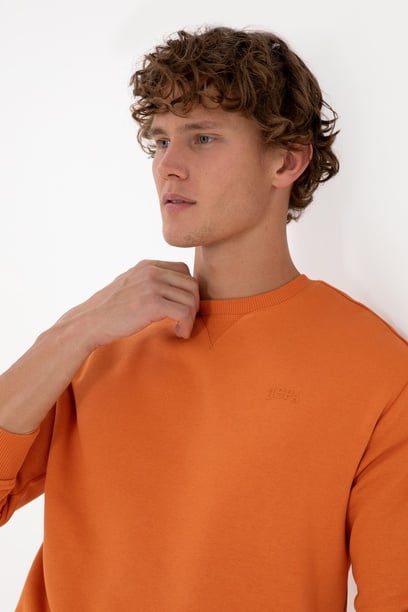 Erkek Comfort Fit Bisiklet Yaka Şardonlu Bakır Basic Sweatshirt