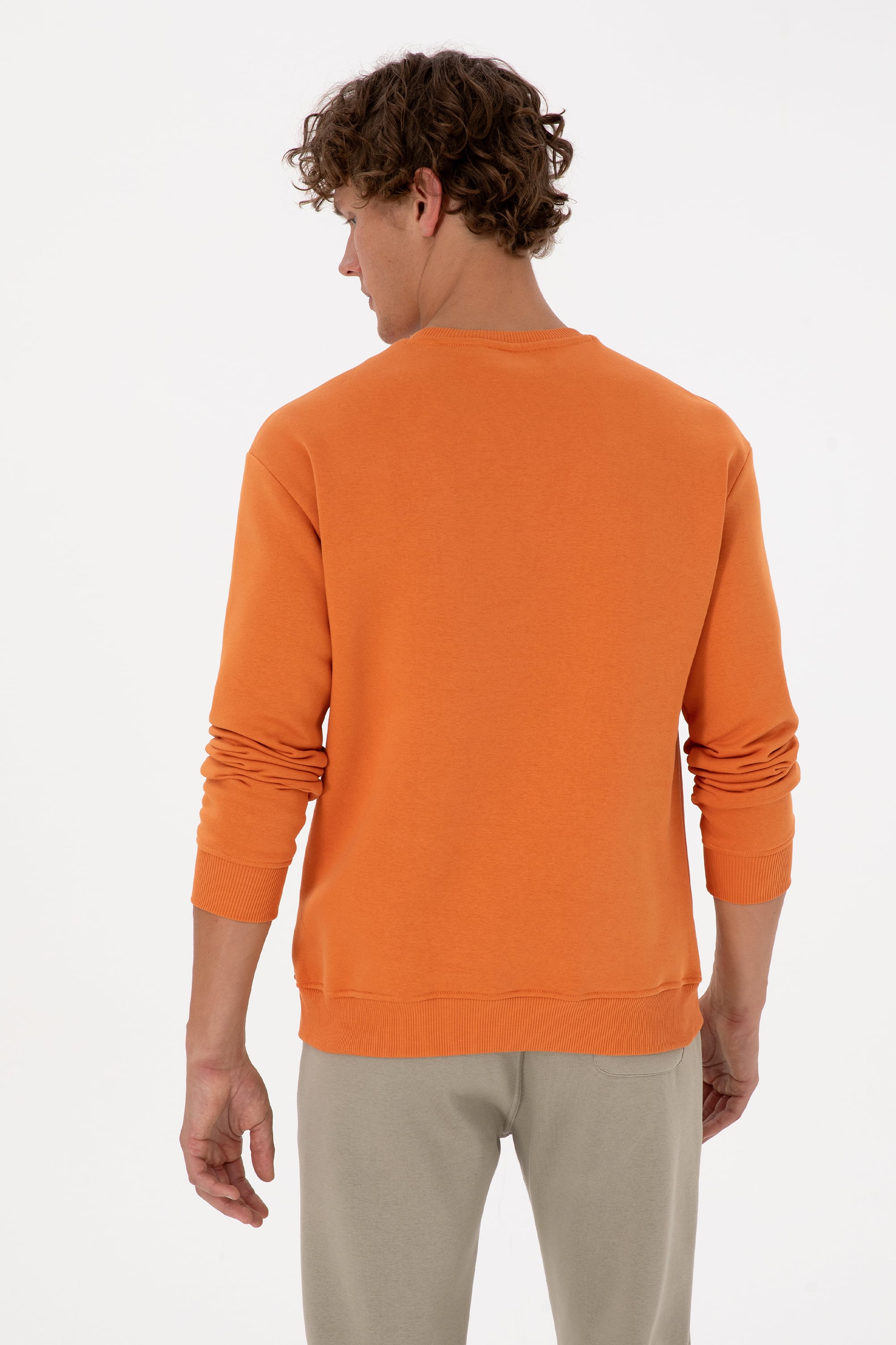 Erkek Comfort Fit Bisiklet Yaka Şardonlu Bakır Basic Sweatshirt