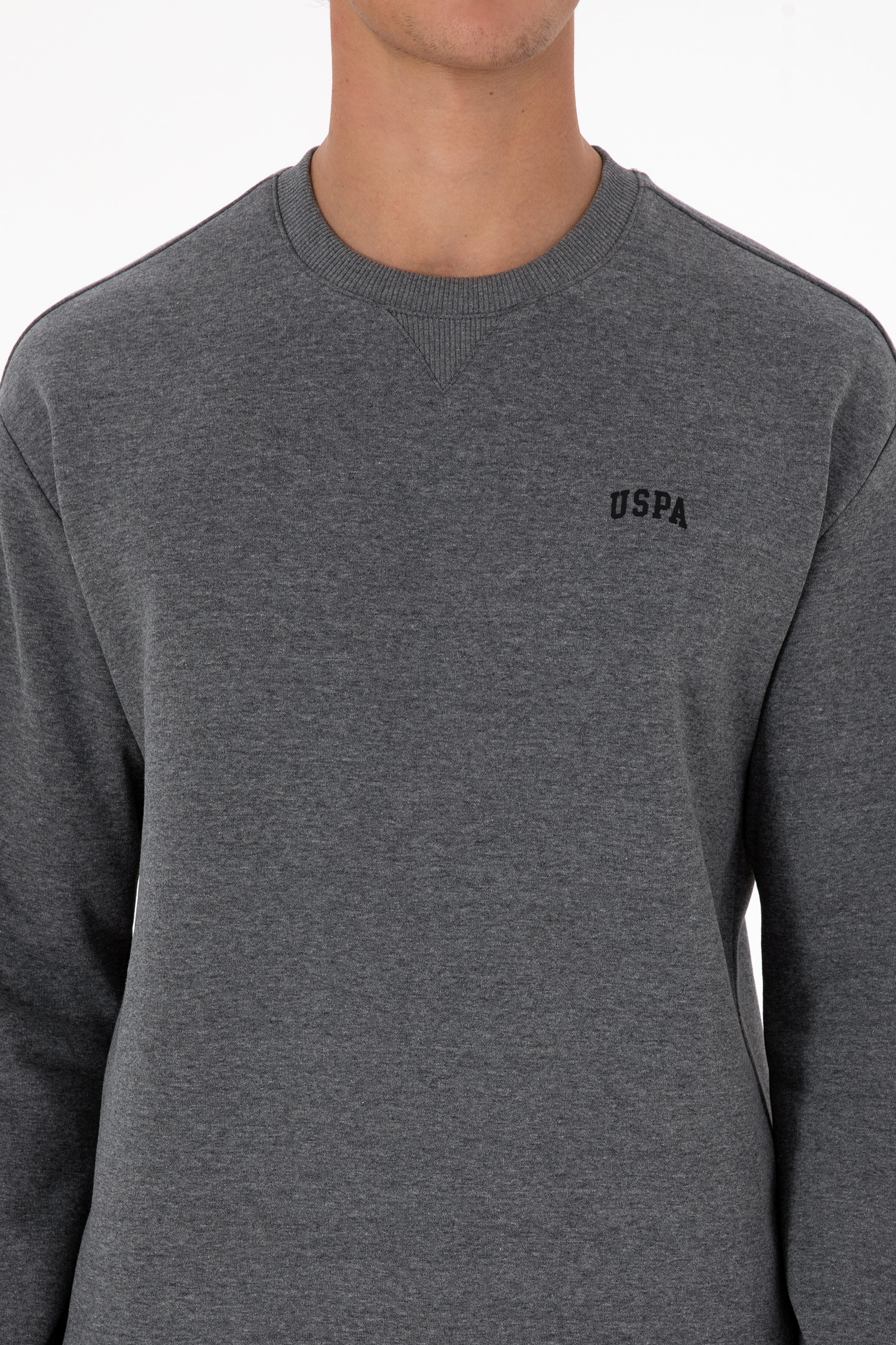 Erkek Comfort Fit Bisiklet Yaka Şardonlu Antrasit Melanj Basic Sweatshirt - Image 6