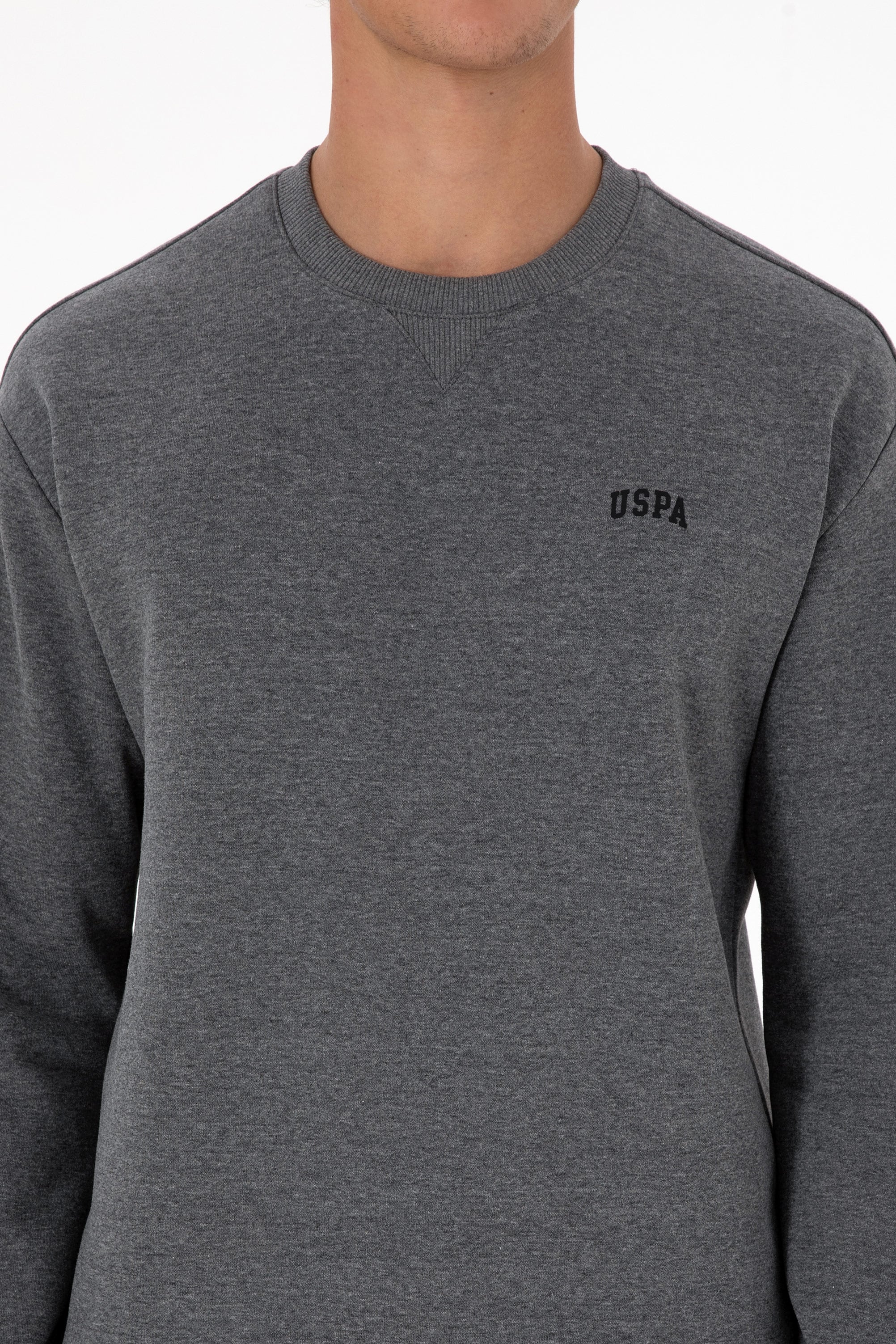 Erkek Comfort Fit Bisiklet Yaka Şardonlu Antrasit Melanj Basic Sweatshirt