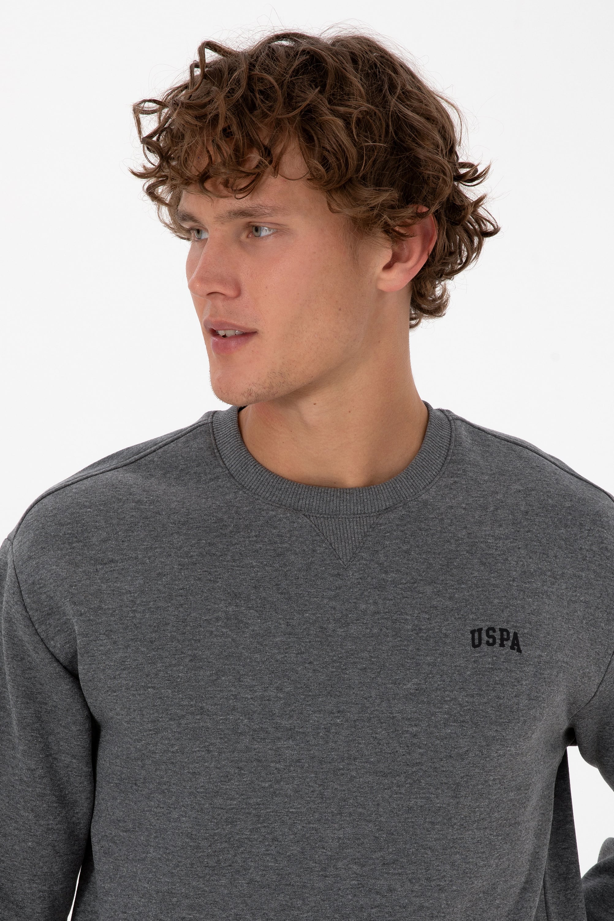 Erkek Comfort Fit Bisiklet Yaka Şardonlu Antrasit Melanj Basic Sweatshirt - Image 2