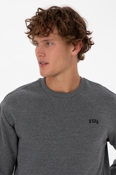 Erkek Comfort Fit Bisiklet Yaka Şardonlu Antrasit Melanj Basic Sweatshirt