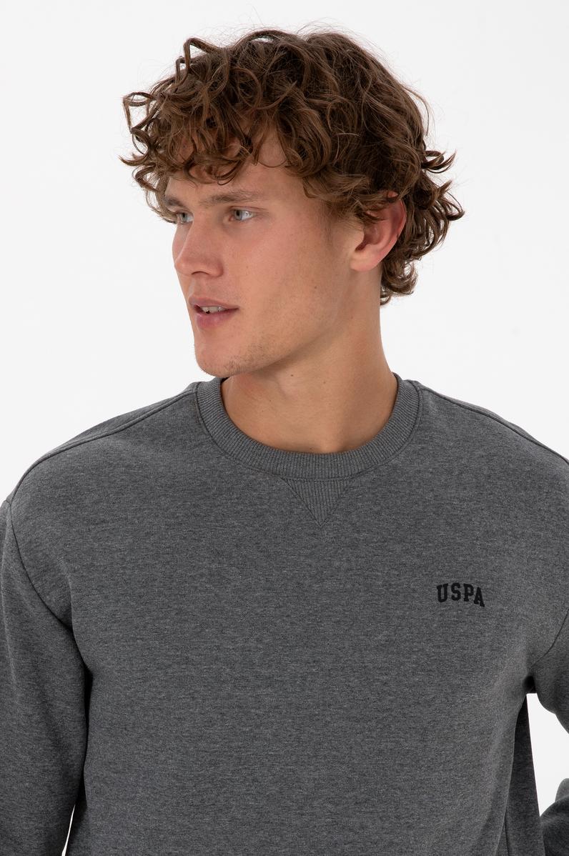 Erkek Comfort Fit Bisiklet Yaka Şardonlu Antrasit Melanj Basic Sweatshirt