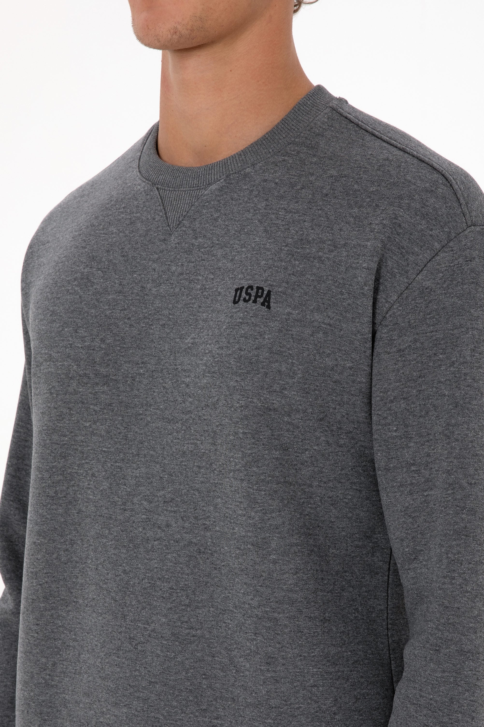 Erkek Comfort Fit Bisiklet Yaka Şardonlu Antrasit Melanj Basic Sweatshirt