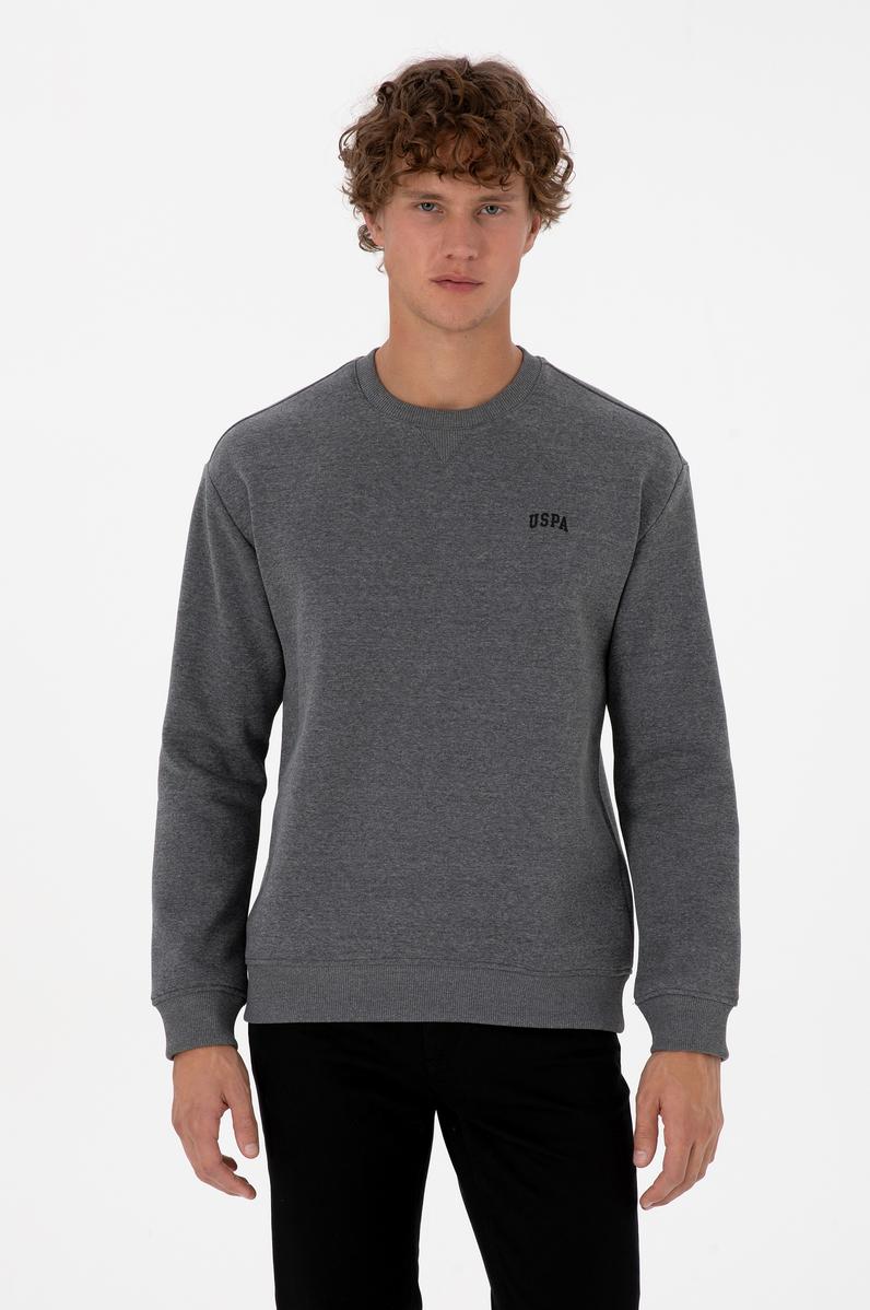 Erkek Comfort Fit Bisiklet Yaka Şardonlu Antrasit Melanj Basic Sweatshirt