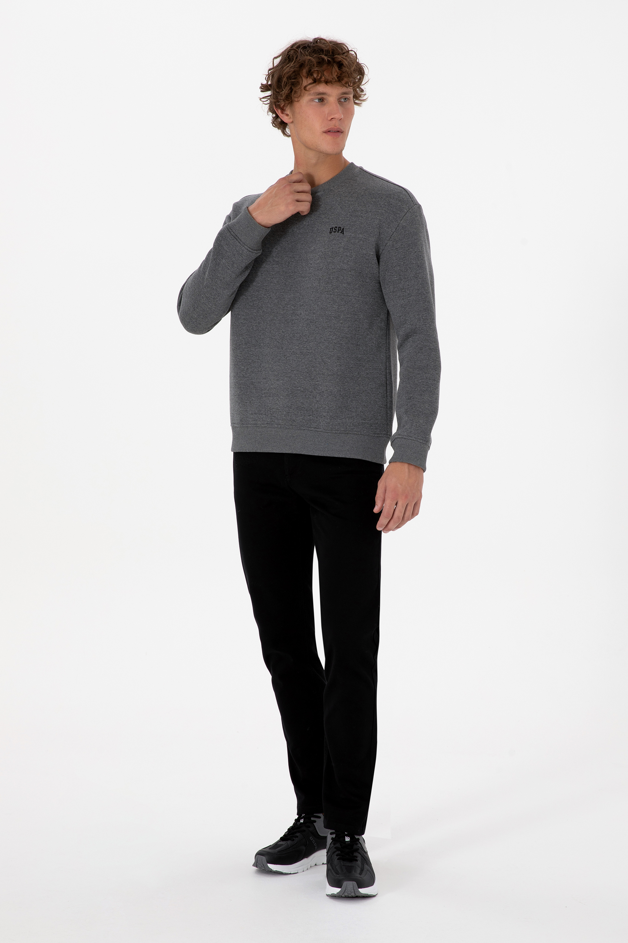 Erkek Comfort Fit Bisiklet Yaka Şardonlu Antrasit Melanj Basic Sweatshirt - Image 4
