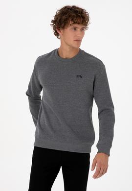Erkek Comfort Fit Bisiklet Yaka Şardonlu Antrasit Melanj Basic Sweatshirt - 50313757227