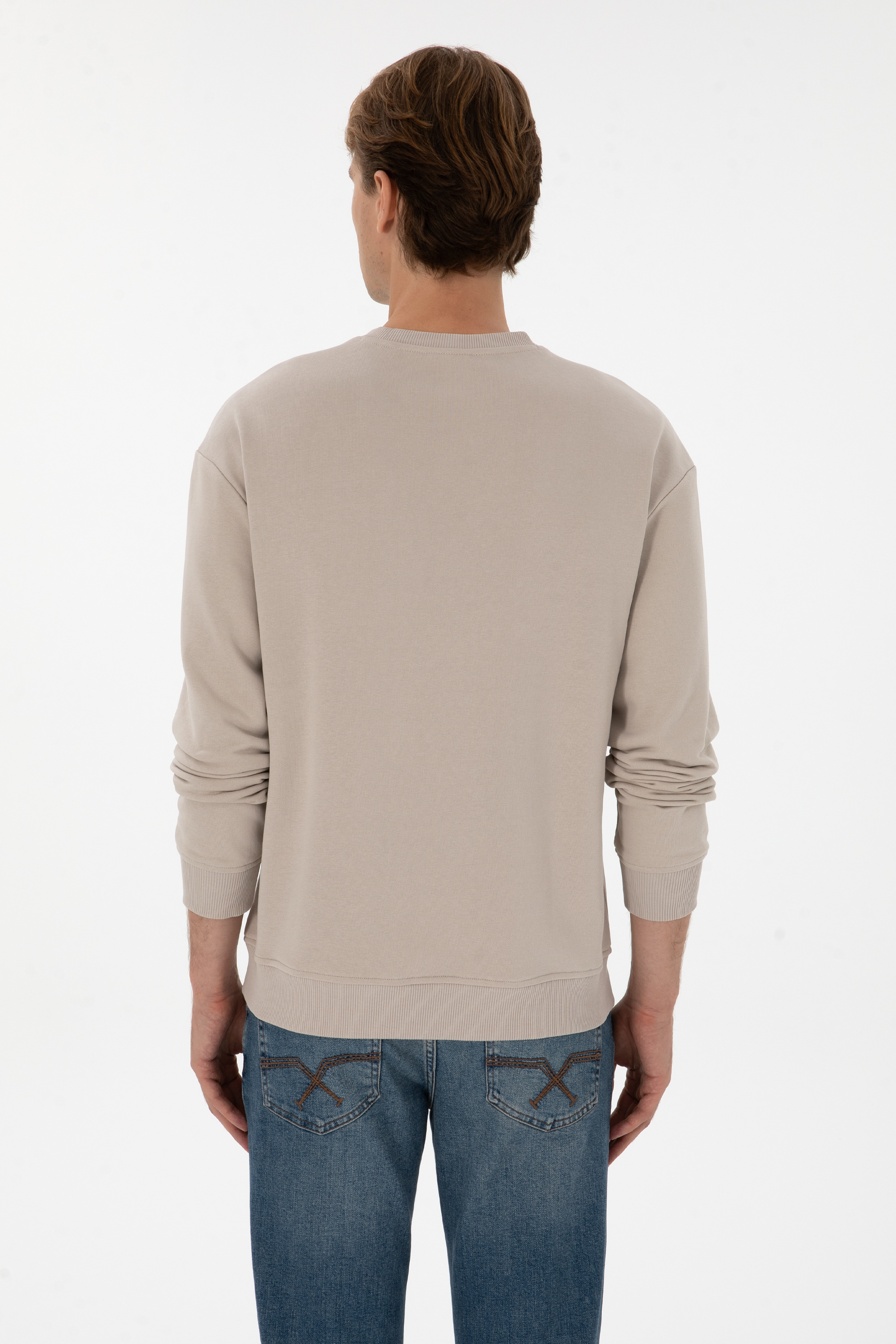 Erkek Comfort Fit Bisiklet Yaka Taş Basic Sweatshirt - Image 5