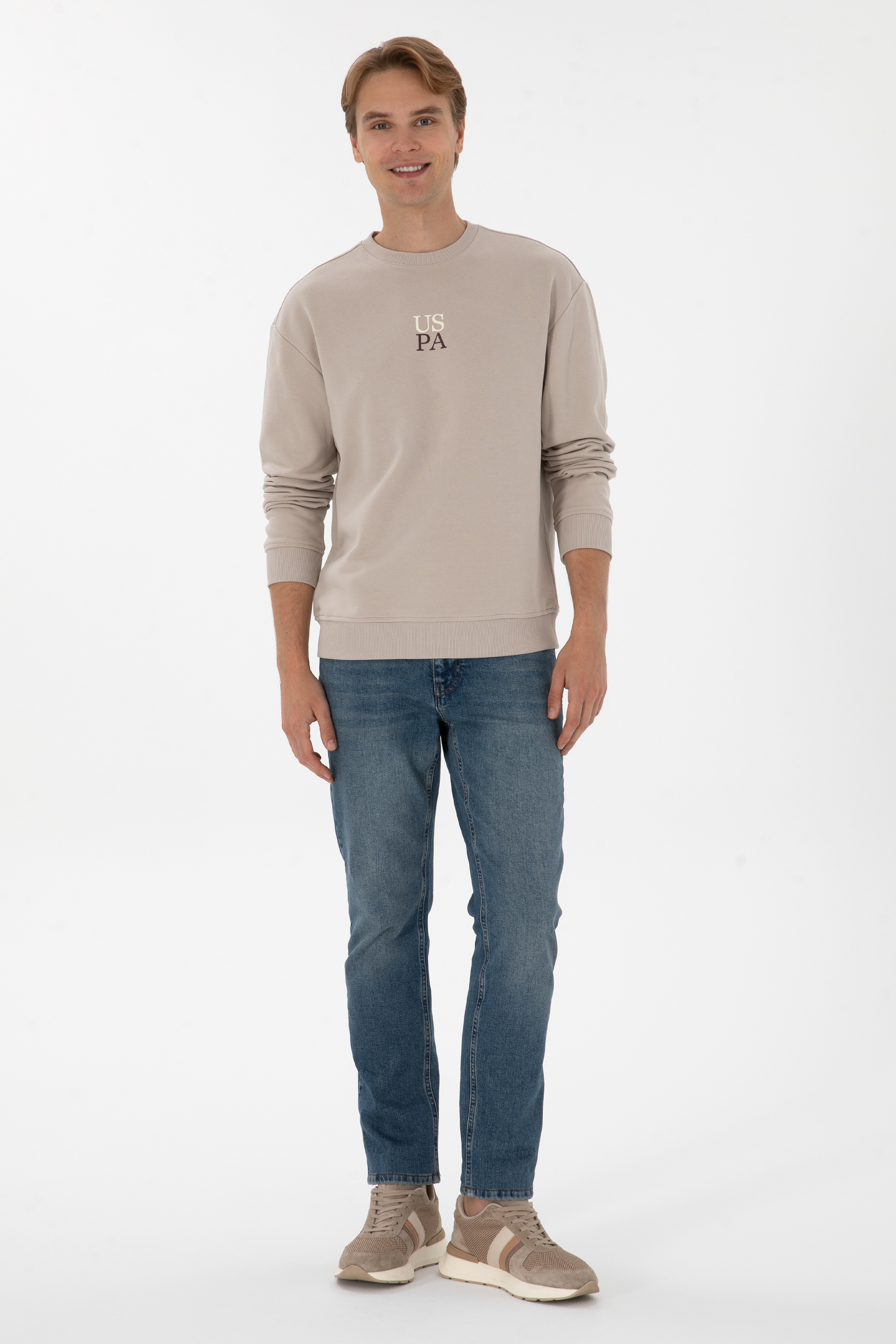 Erkek Comfort Fit Bisiklet Yaka Taş Basic Sweatshirt