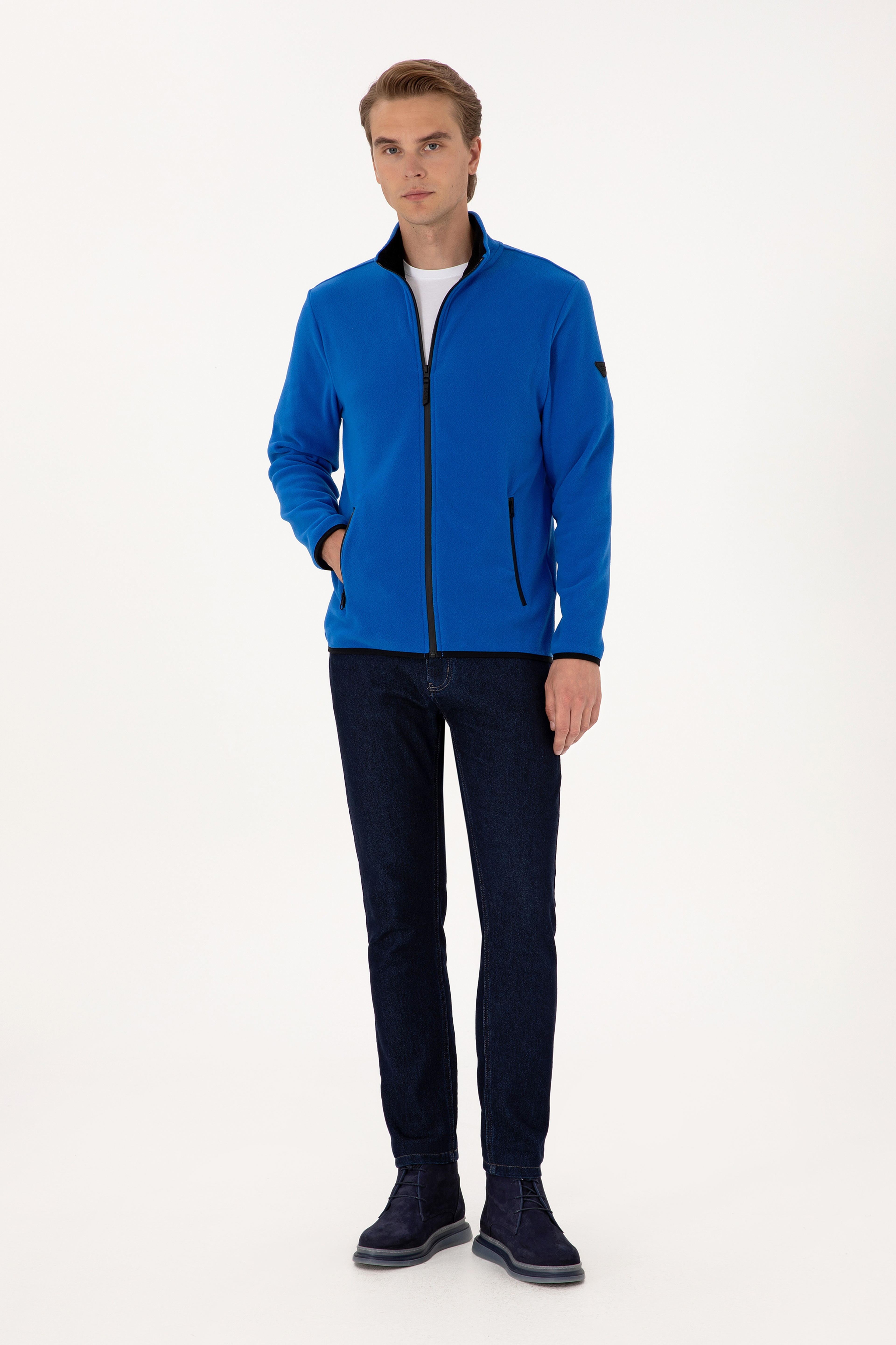 Erkek Regular Fit Saks Polar Örme Hırka - Image 4