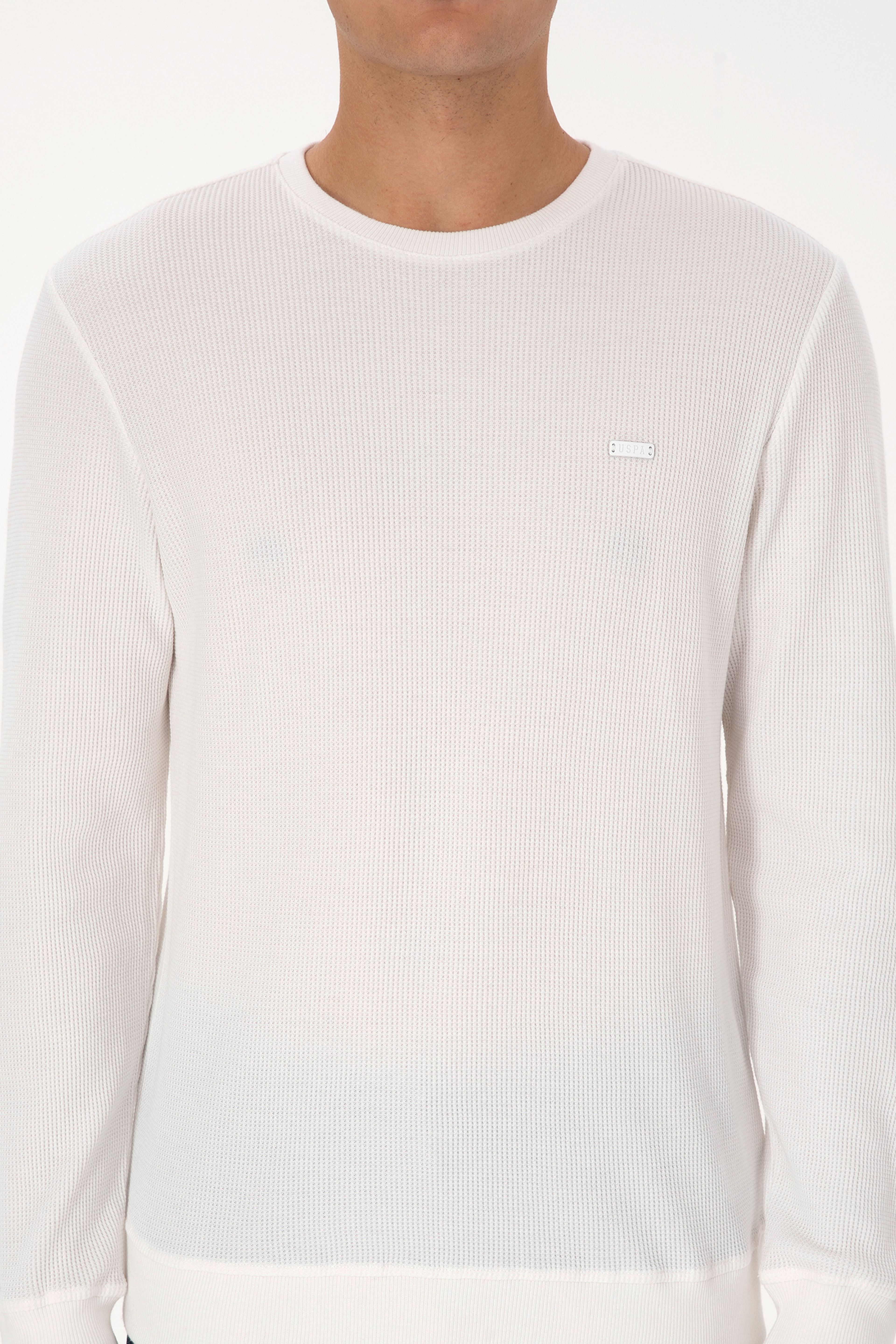 Erkek Regular Fit Bisiklet Yaka Beyaz Sweatshirt - Image 6