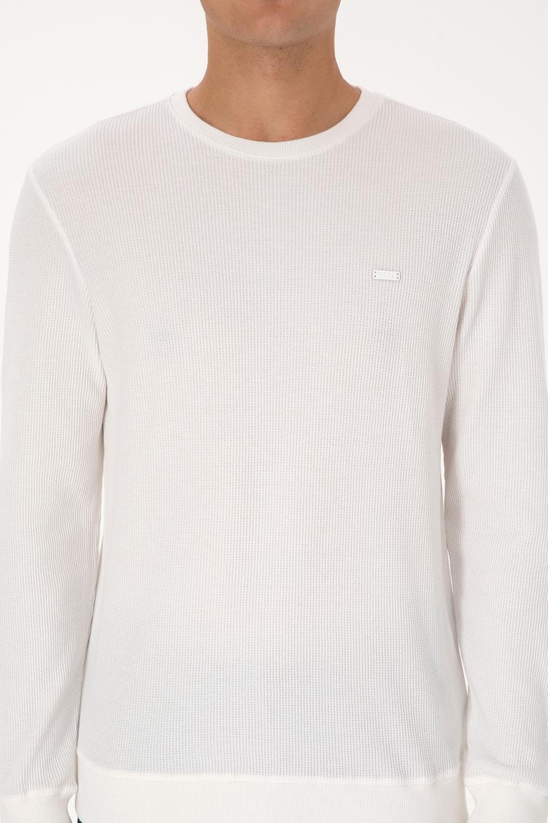 Erkek Regular Fit Bisiklet Yaka Beyaz Sweatshirt - 50316390009