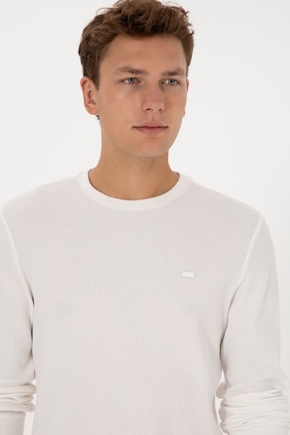 Erkek Regular Fit Bisiklet Yaka Beyaz Sweatshirt