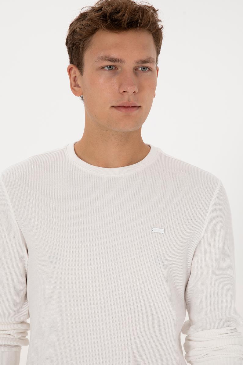 Erkek Regular Fit Bisiklet Yaka Beyaz Sweatshirt