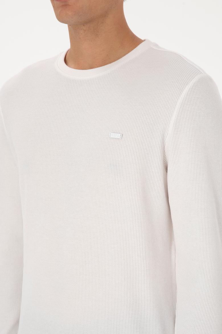 Erkek Regular Fit Bisiklet Yaka Beyaz Sweatshirt - 50316390009