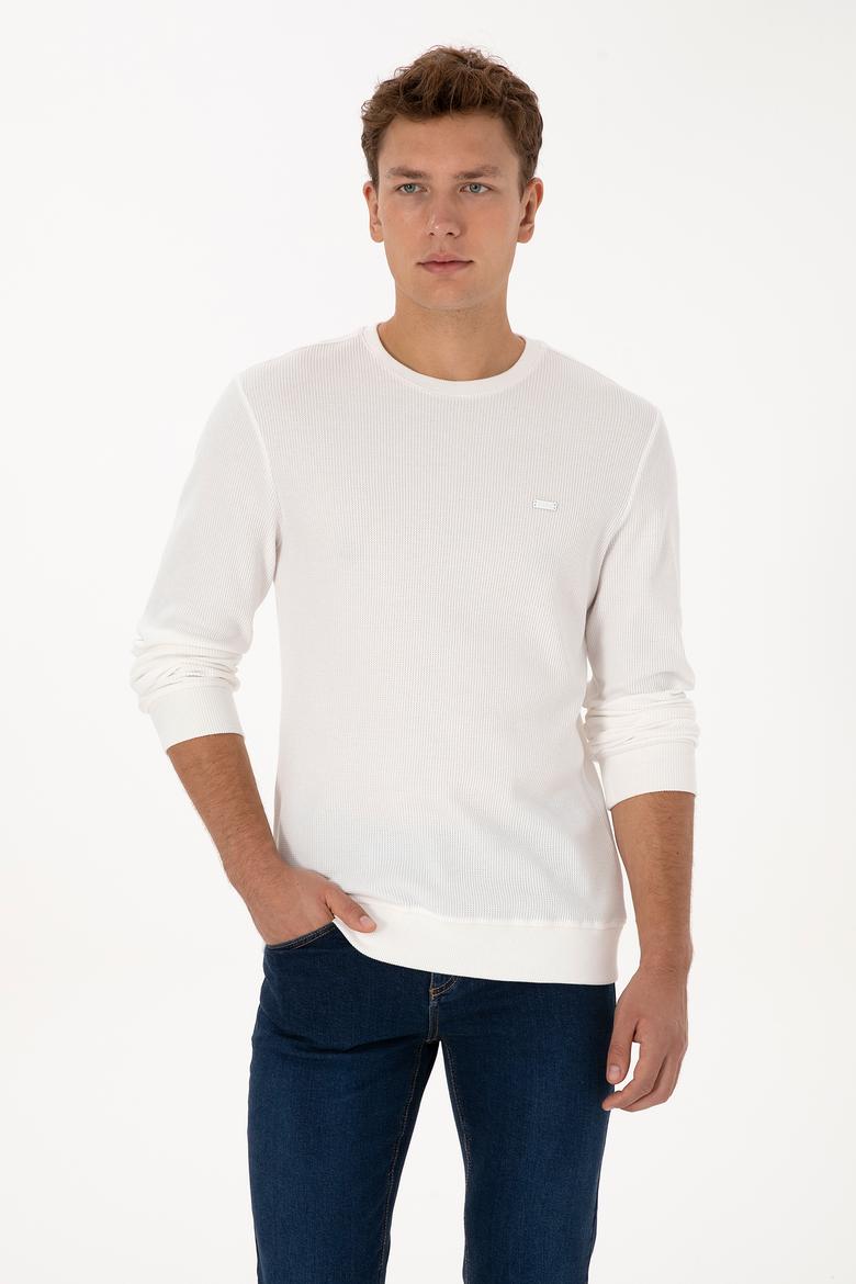 Erkek Regular Fit Bisiklet Yaka Beyaz Sweatshirt