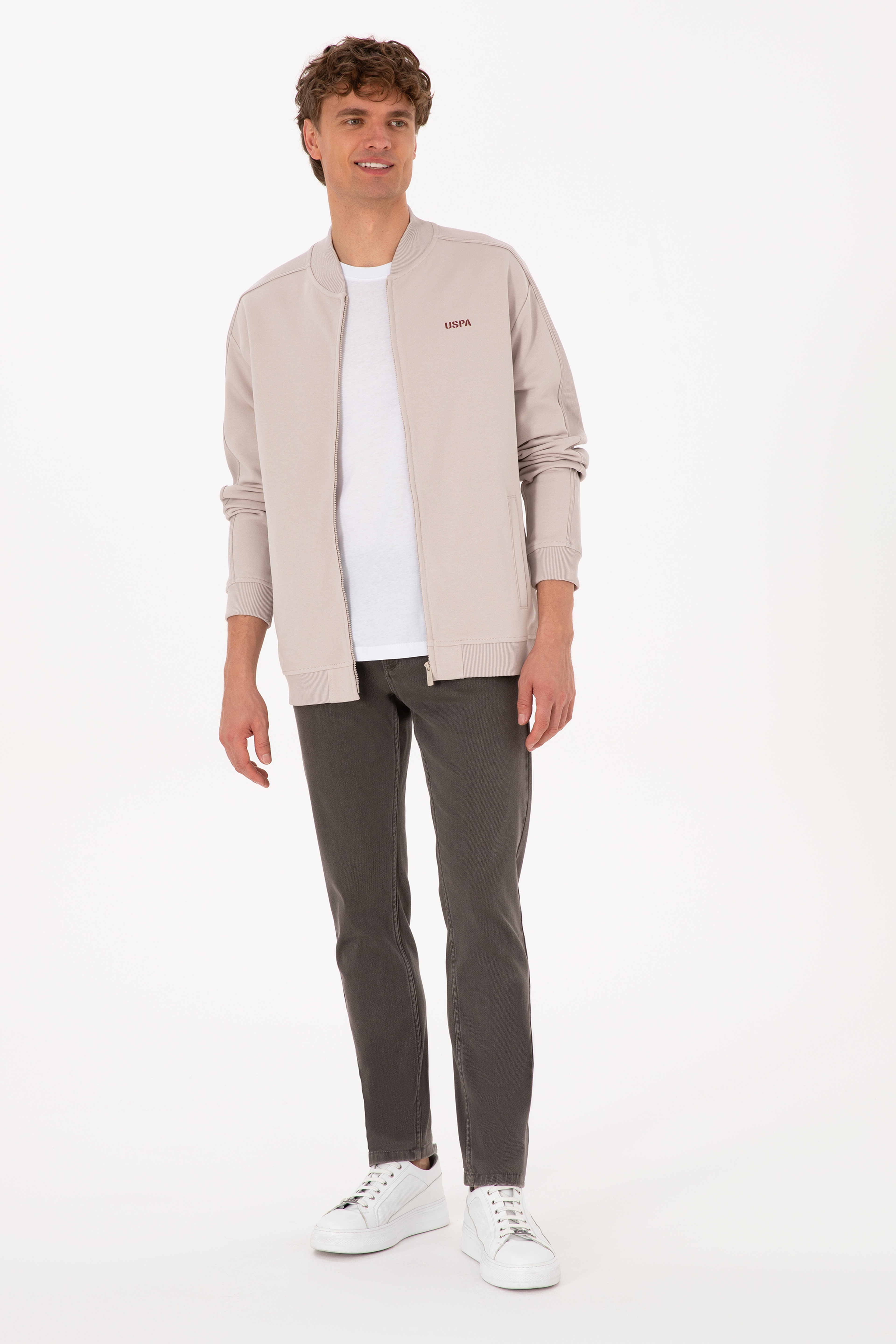 Erkek Comfort Fit Fermuarlı Taş Örme Hırka