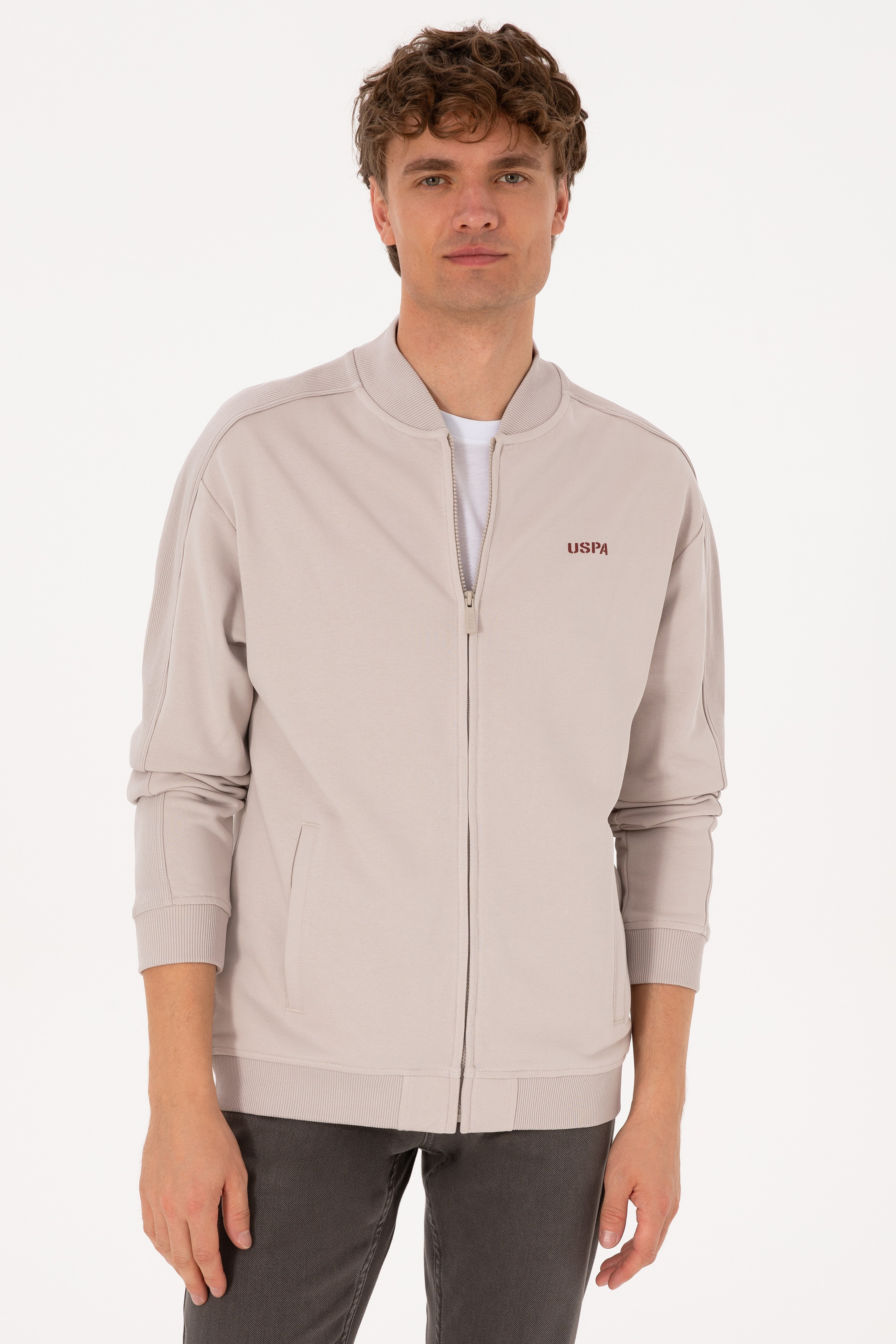 Erkek Comfort Fit Fermuarlı Taş Örme Hırka