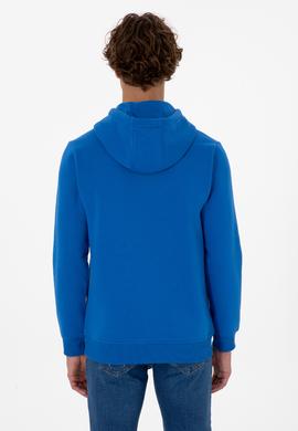 Erkek Regular Fit Kapüşonlu Şardonlu Saks Basic Sweatshirt - 50315582267