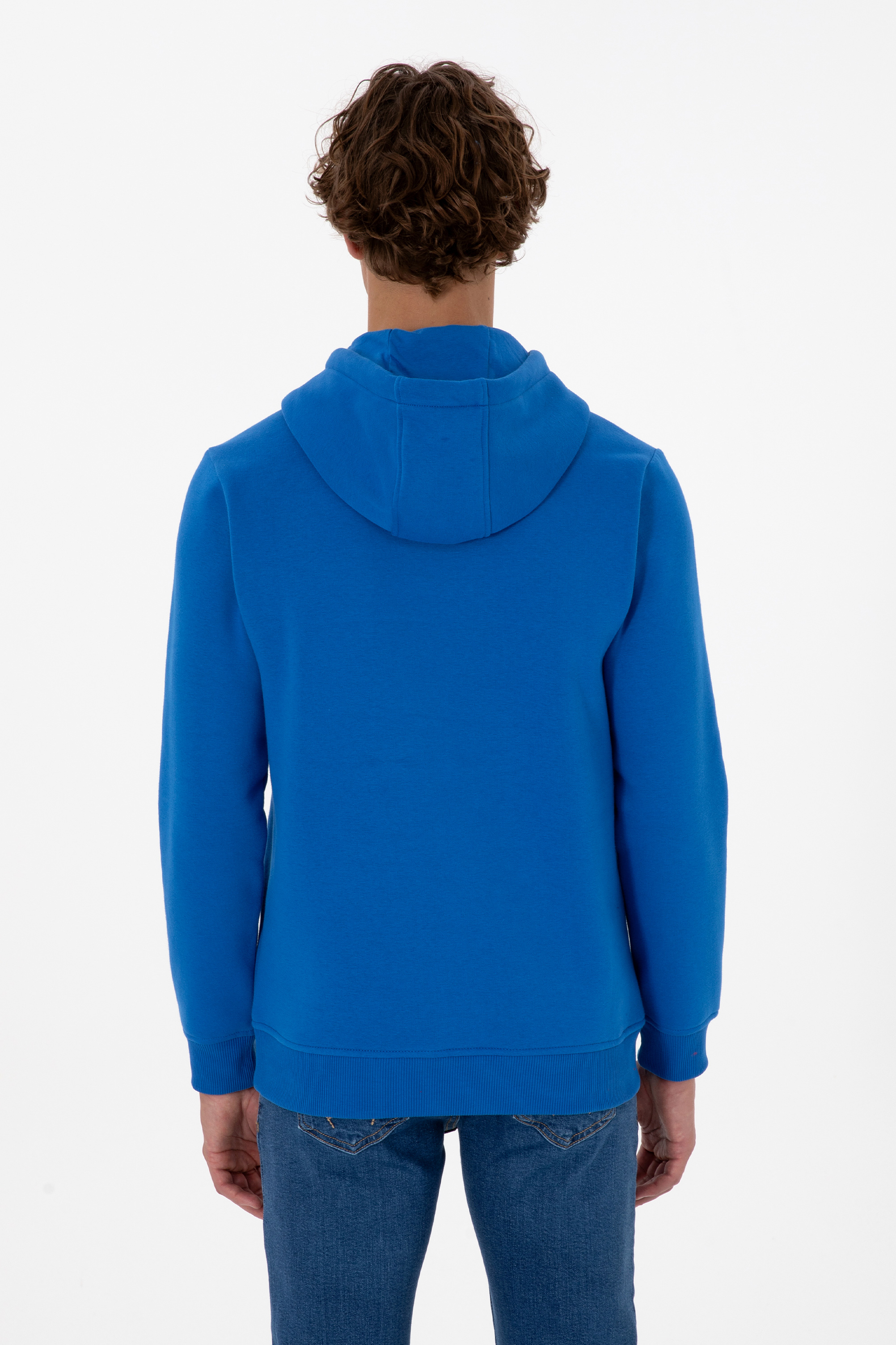 Erkek Regular Fit Kapüşonlu Şardonlu Saks Basic Sweatshirt - Image 5