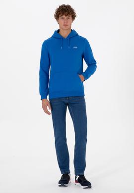Erkek Regular Fit Kapüşonlu Şardonlu Saks Basic Sweatshirt - 50315582267