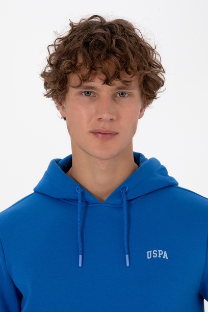Erkek Regular Fit Kapüşonlu Şardonlu Saks Basic Sweatshirt