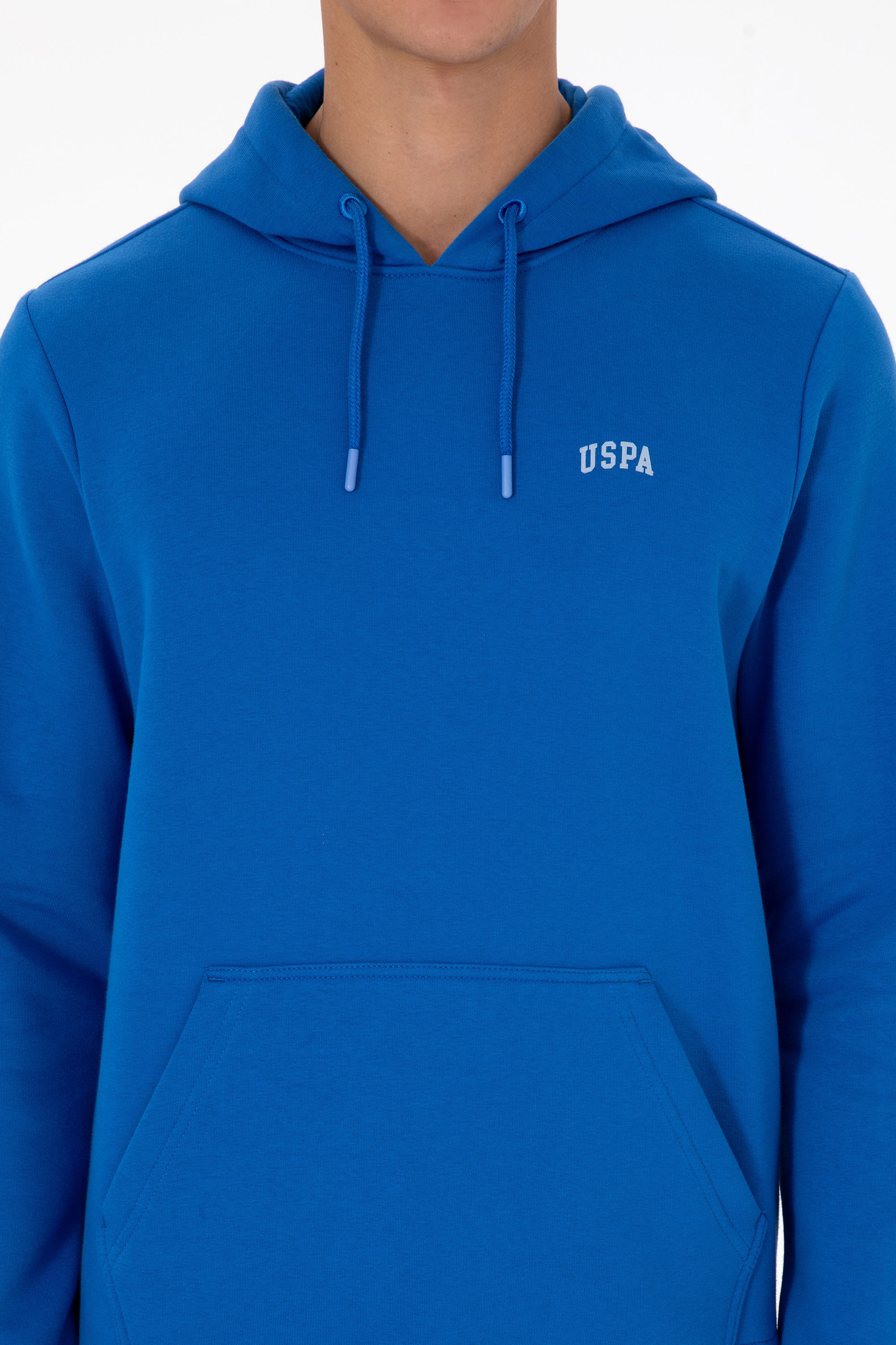 Erkek Regular Fit Kapüşonlu Şardonlu Saks Basic Sweatshirt