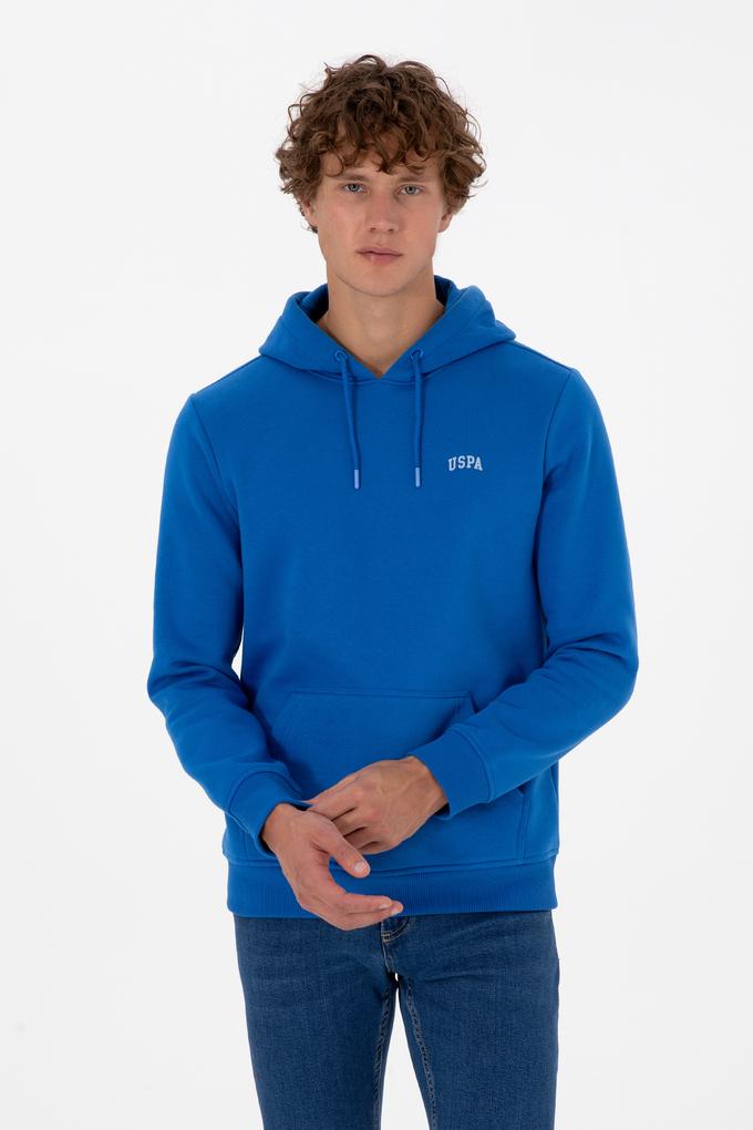 Erkek Regular Fit Kapüşonlu Şardonlu Saks Basic Sweatshirt