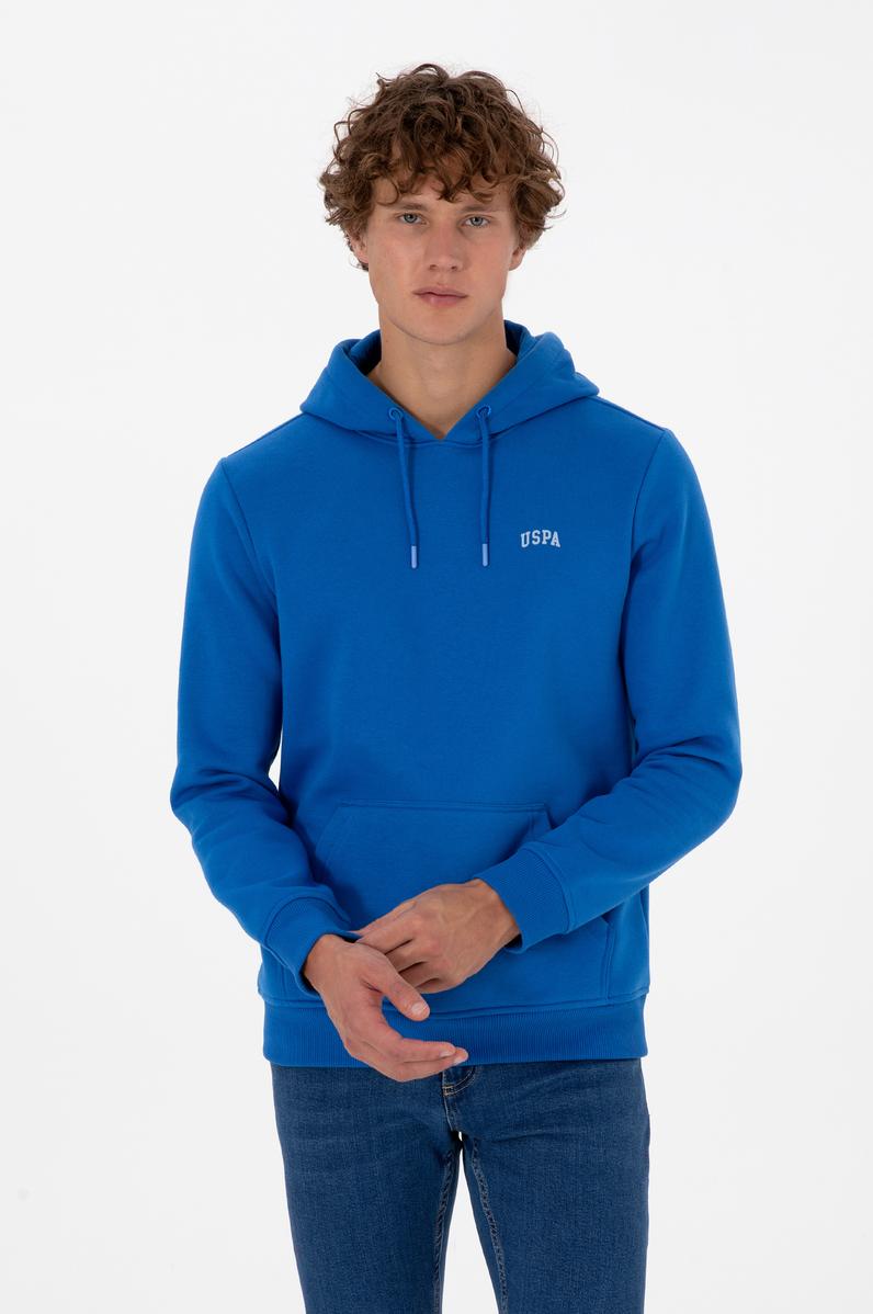 Erkek Regular Fit Kapüşonlu Şardonlu Saks Basic Sweatshirt