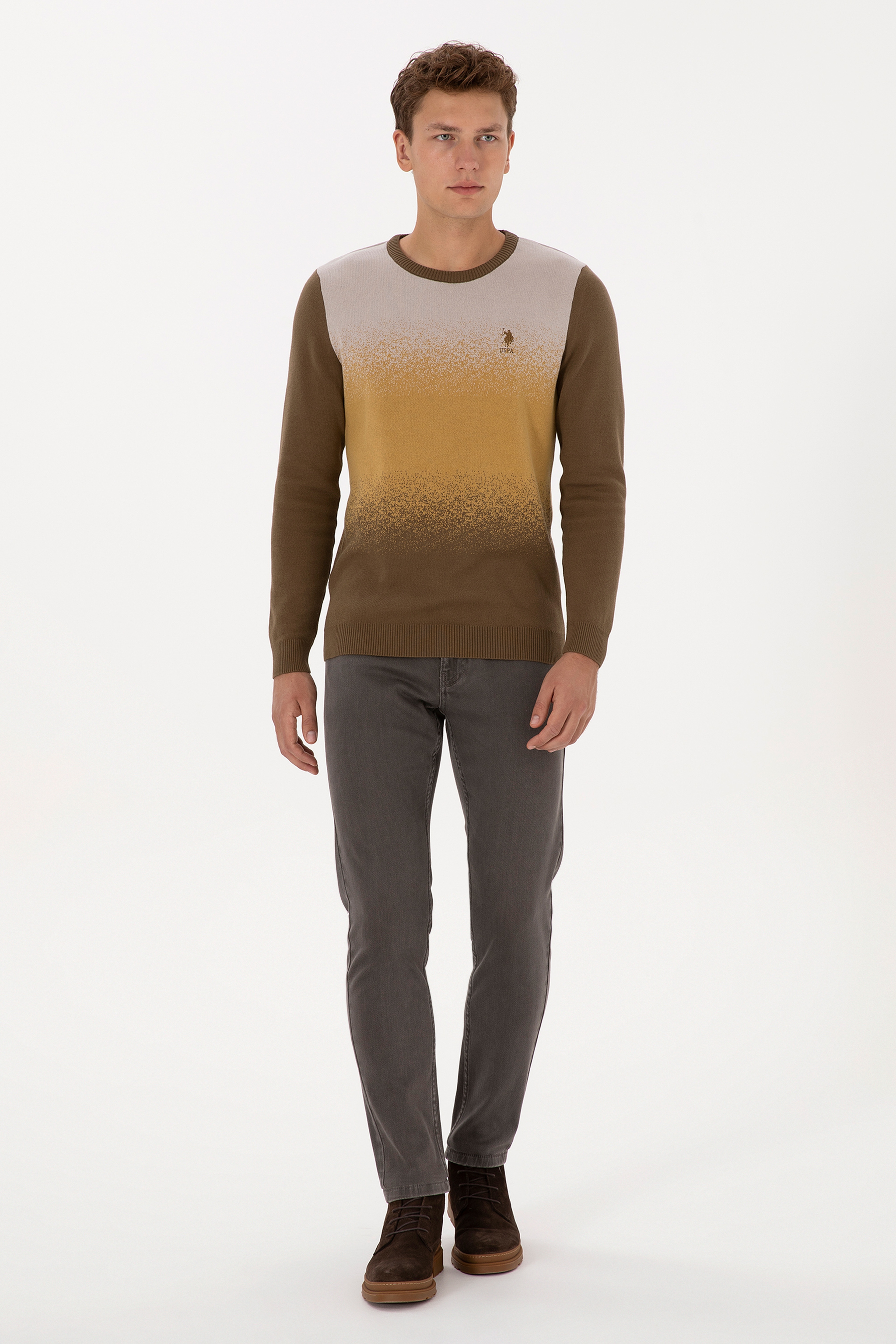 Erkek Regular Fit Bisiklet Yaka Haki Kazak - Image 4