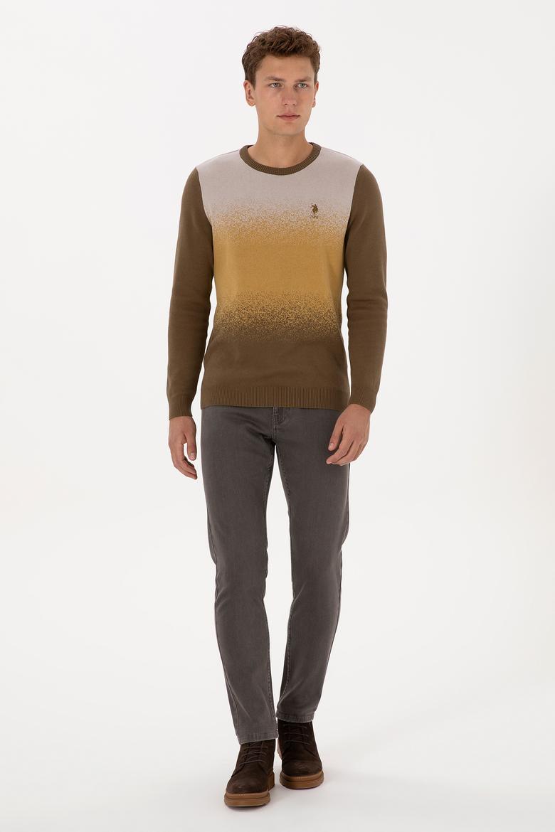 Erkek Regular Fit Bisiklet Yaka Haki Kazak - 50314985016