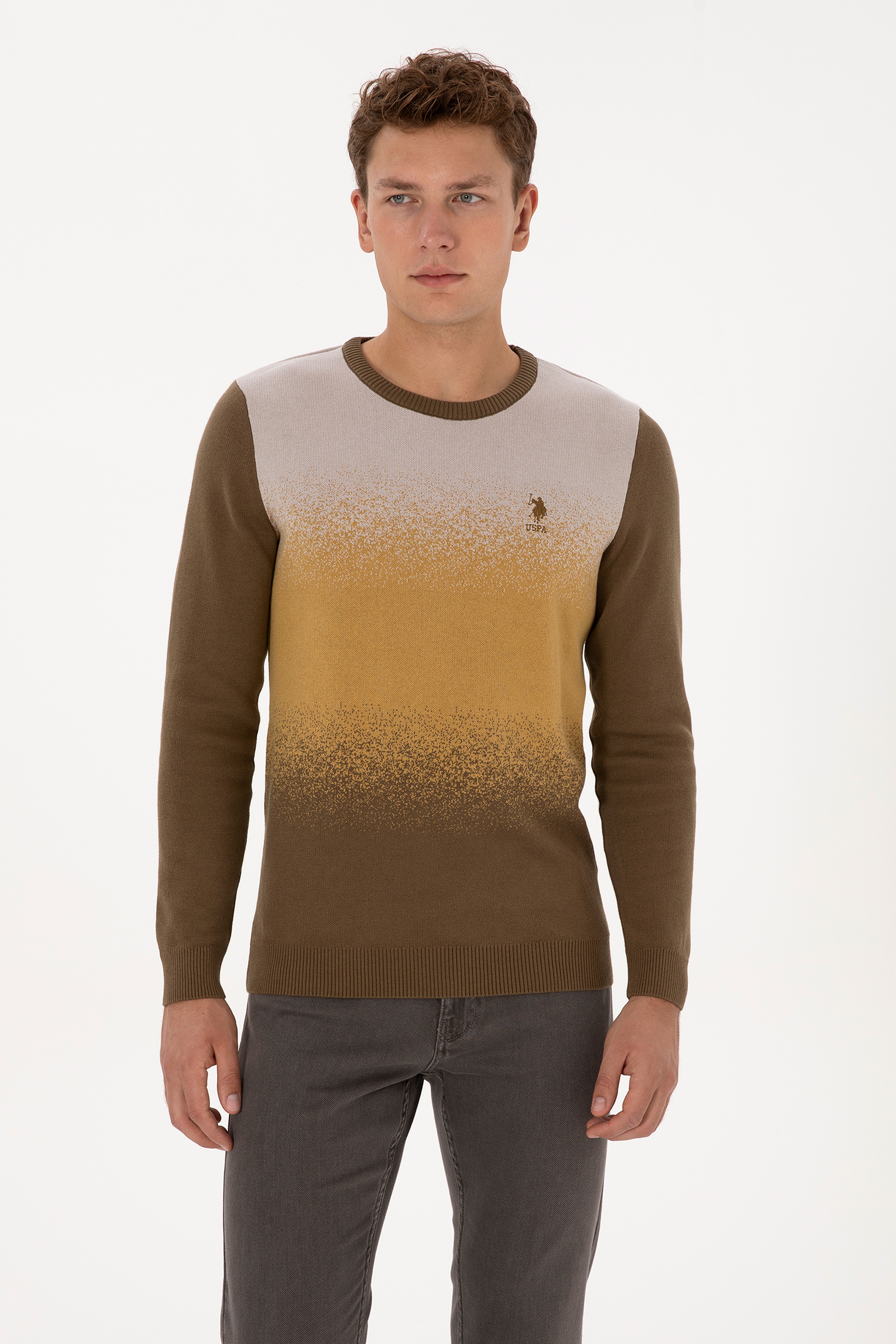Erkek Regular Fit Bisiklet Yaka Haki Kazak - Image 1