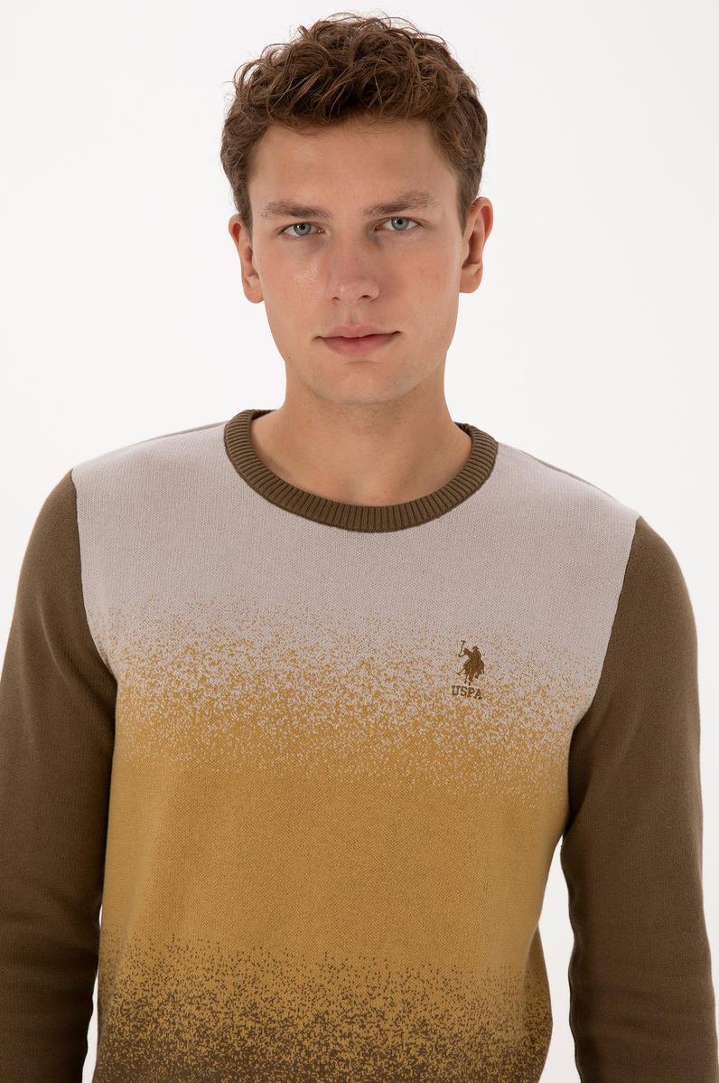 Erkek Regular Fit Bisiklet Yaka Haki Kazak