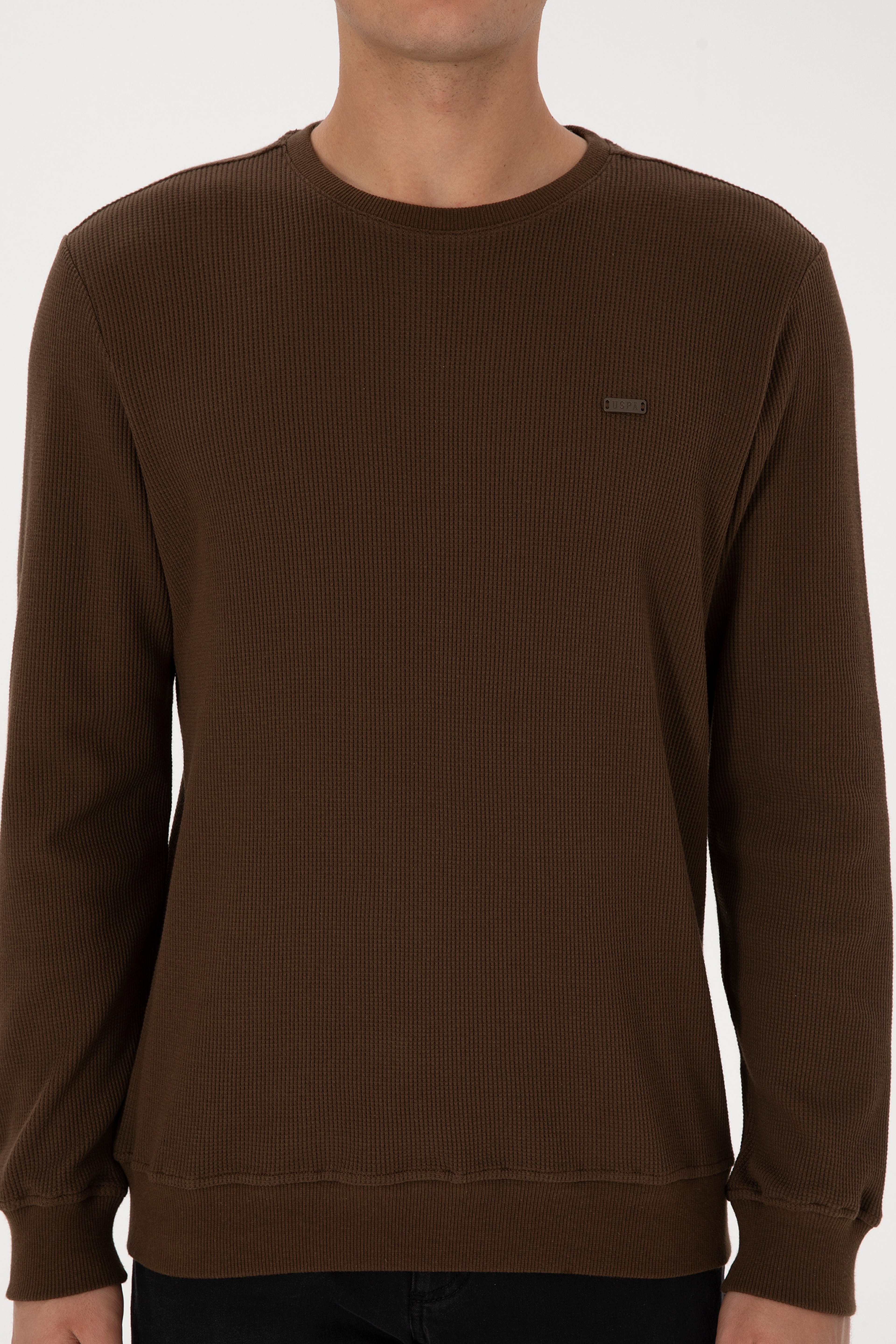 Erkek Regular Fit Bisiklet Yaka Kahverengi Sweatshirt - Image 6