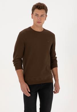 Erkek Regular Fit Bisiklet Yaka Kahverengi Sweatshirt - 50316390028