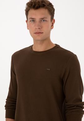 Erkek Regular Fit Bisiklet Yaka Kahverengi Sweatshirt - 50316390028