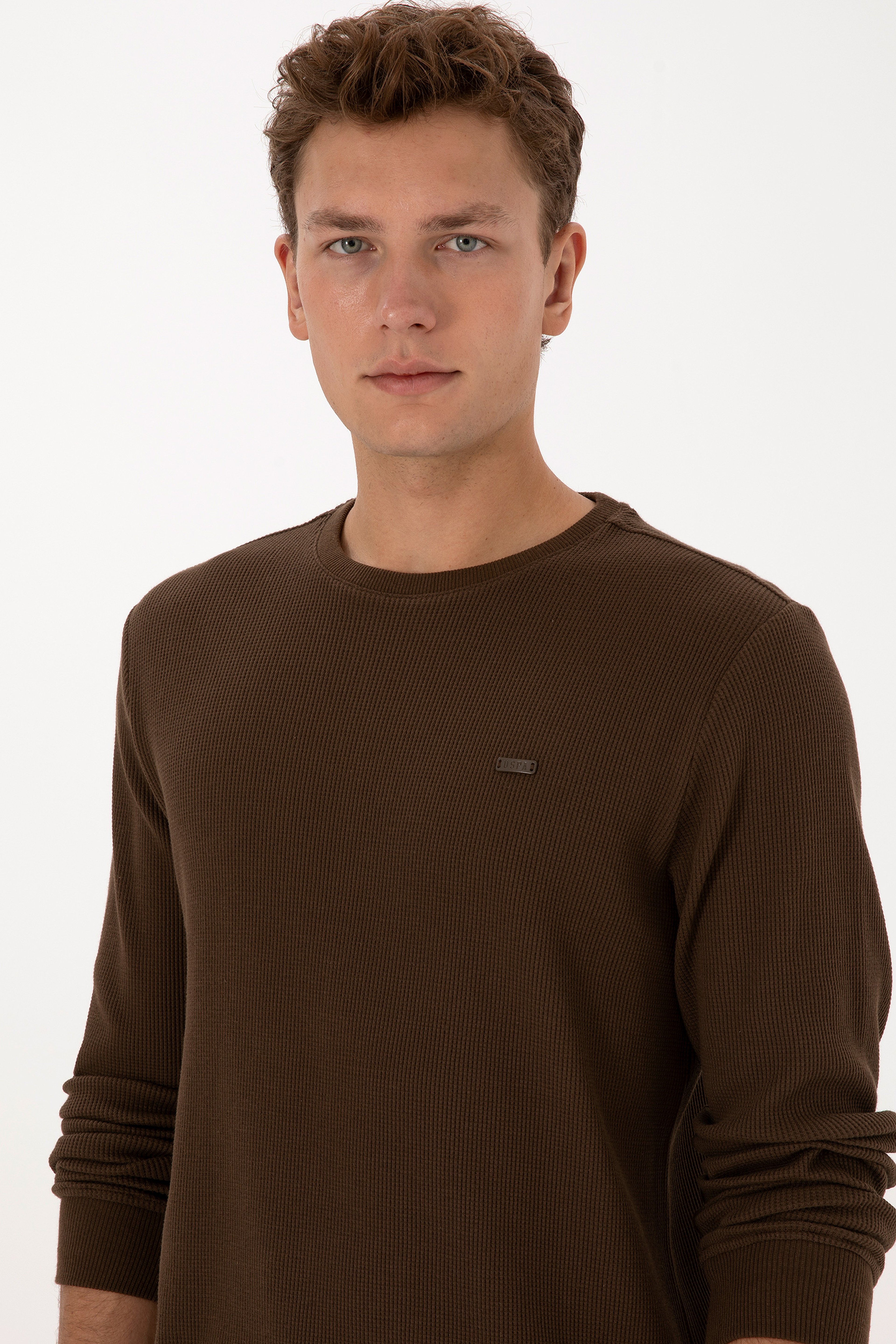 Erkek Regular Fit Bisiklet Yaka Kahverengi Sweatshirt