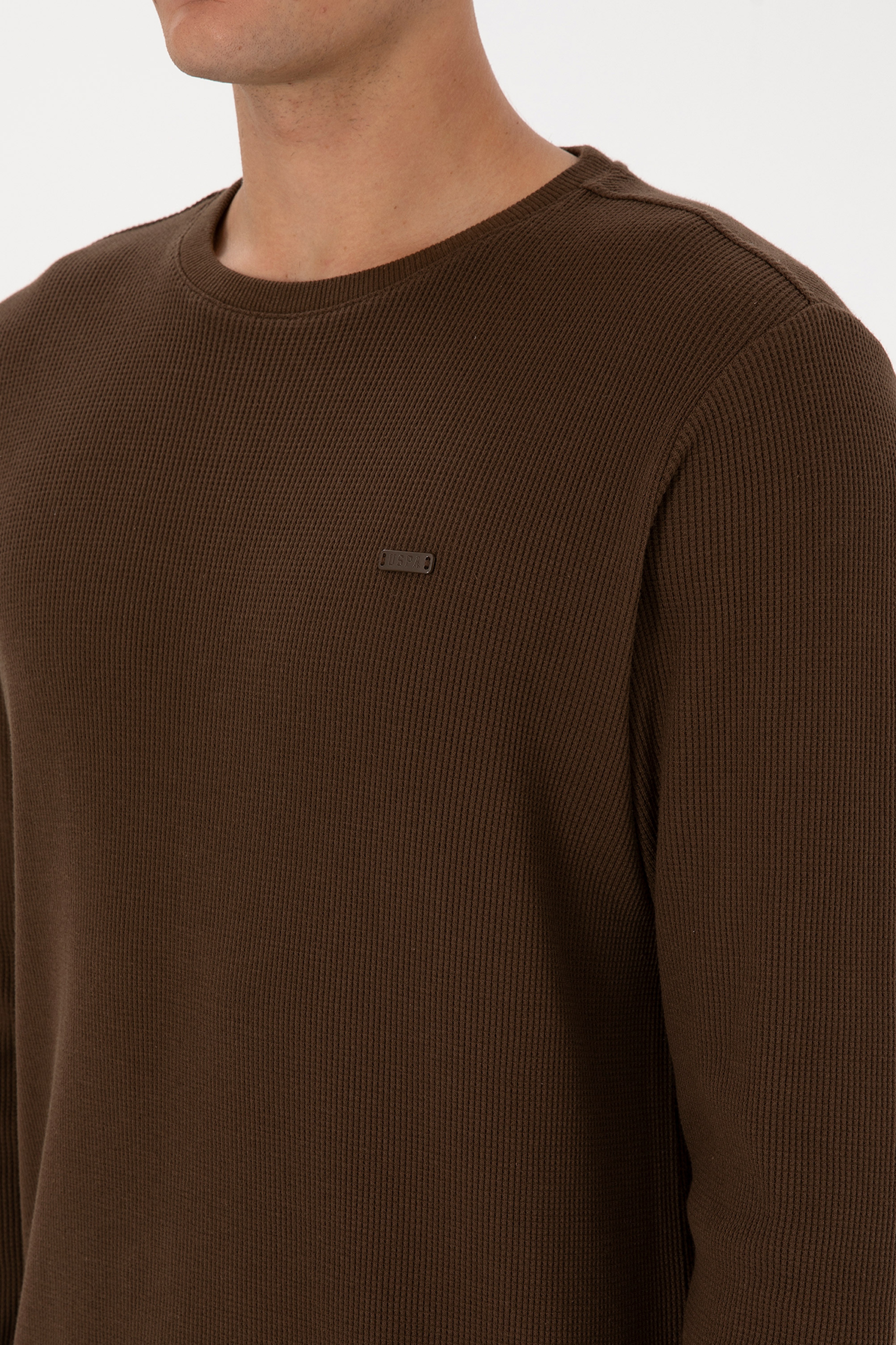 Erkek Regular Fit Bisiklet Yaka Kahverengi Sweatshirt - Image 7