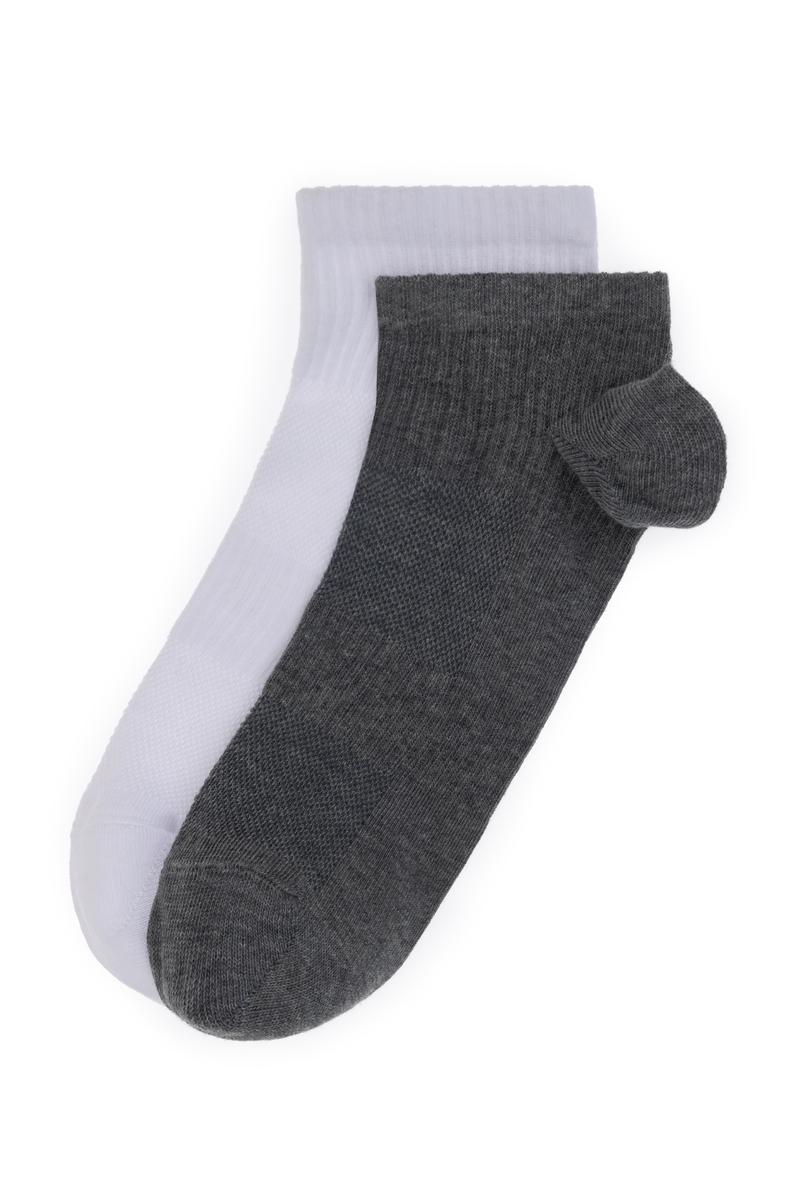 Erkek Gri Melanj Beyaz 2'li Babet Çorap