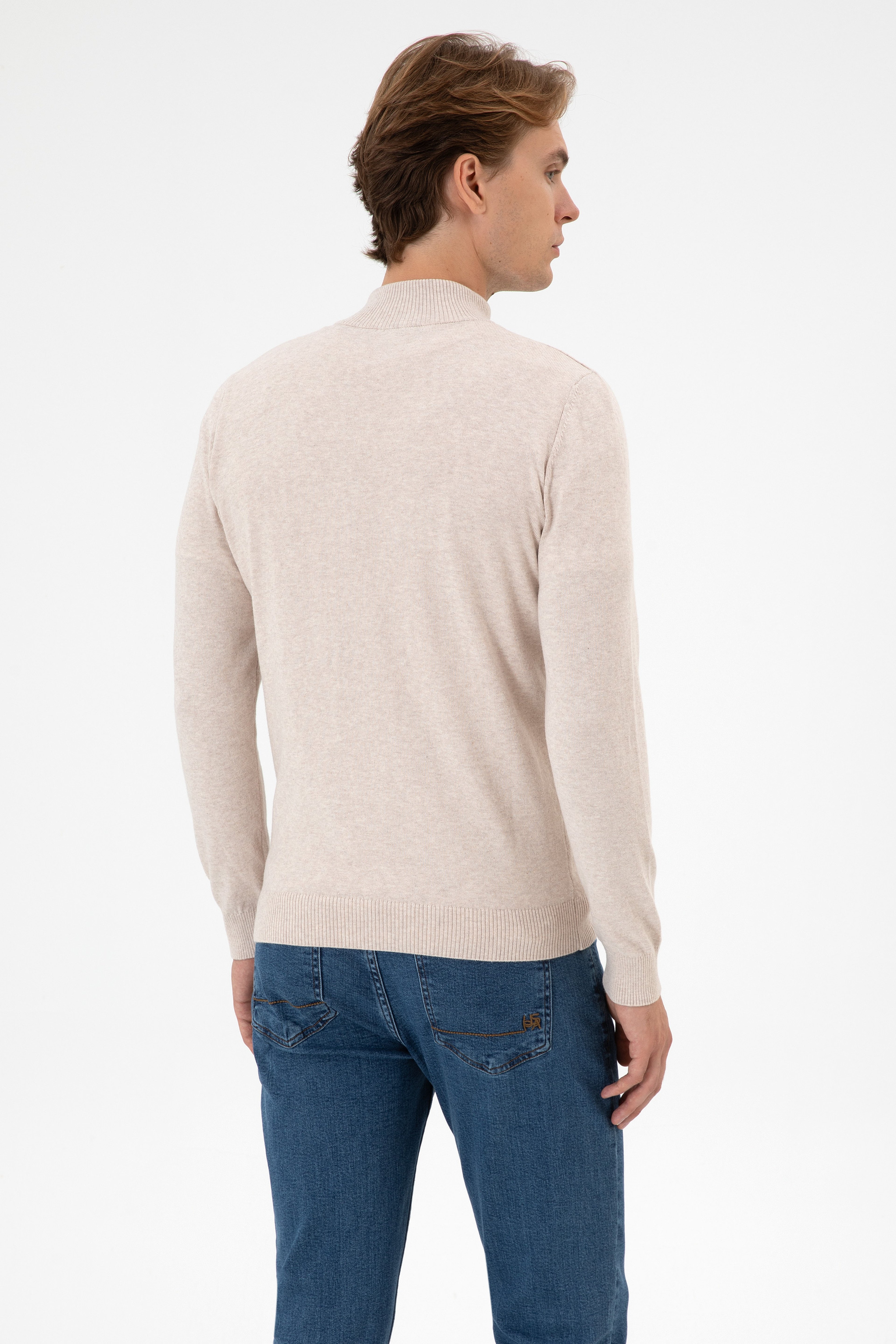 Erkek Slim Fit Taş Melanj Triko Hırka