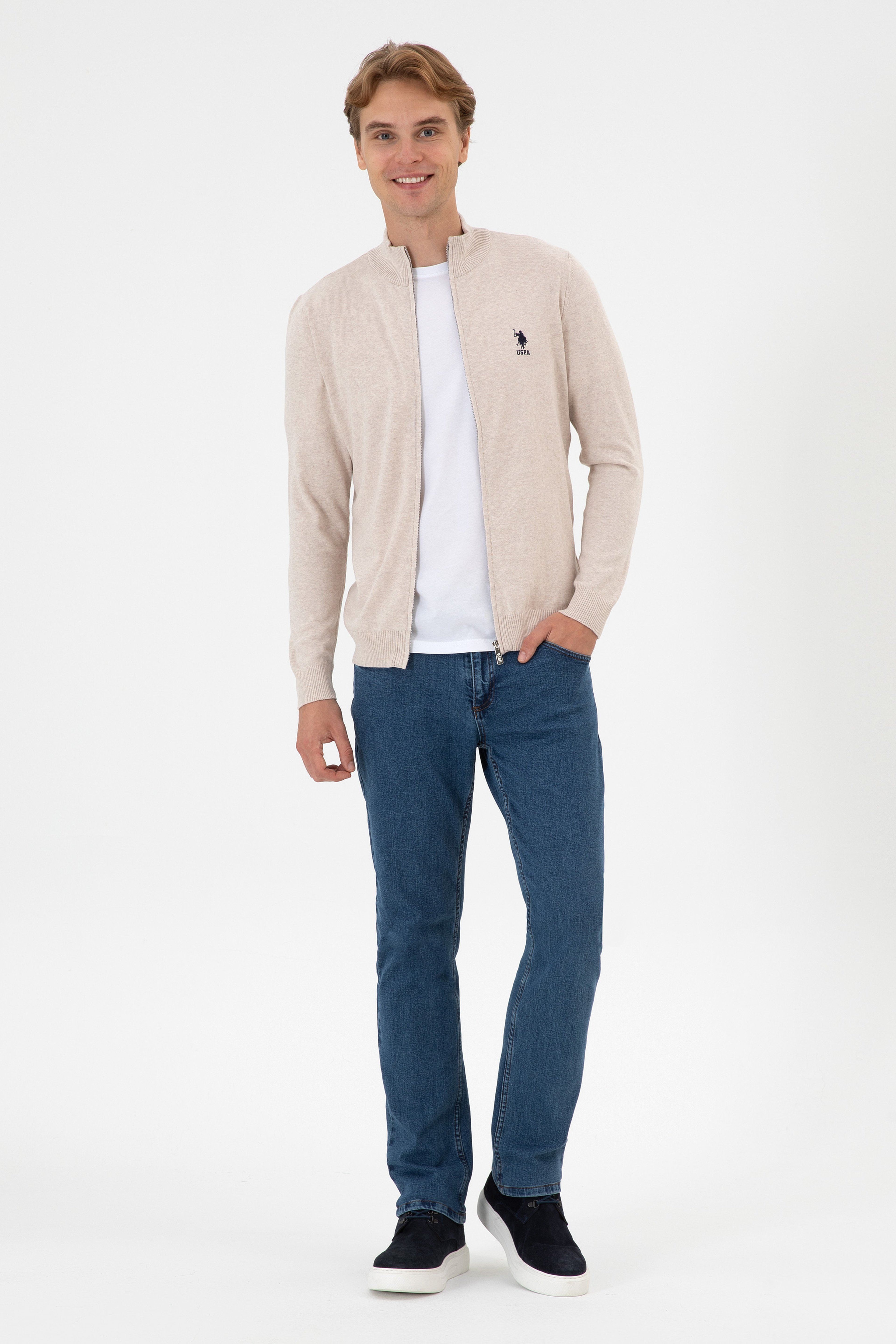 Erkek Slim Fit Taş Melanj Triko Hırka - Image 4